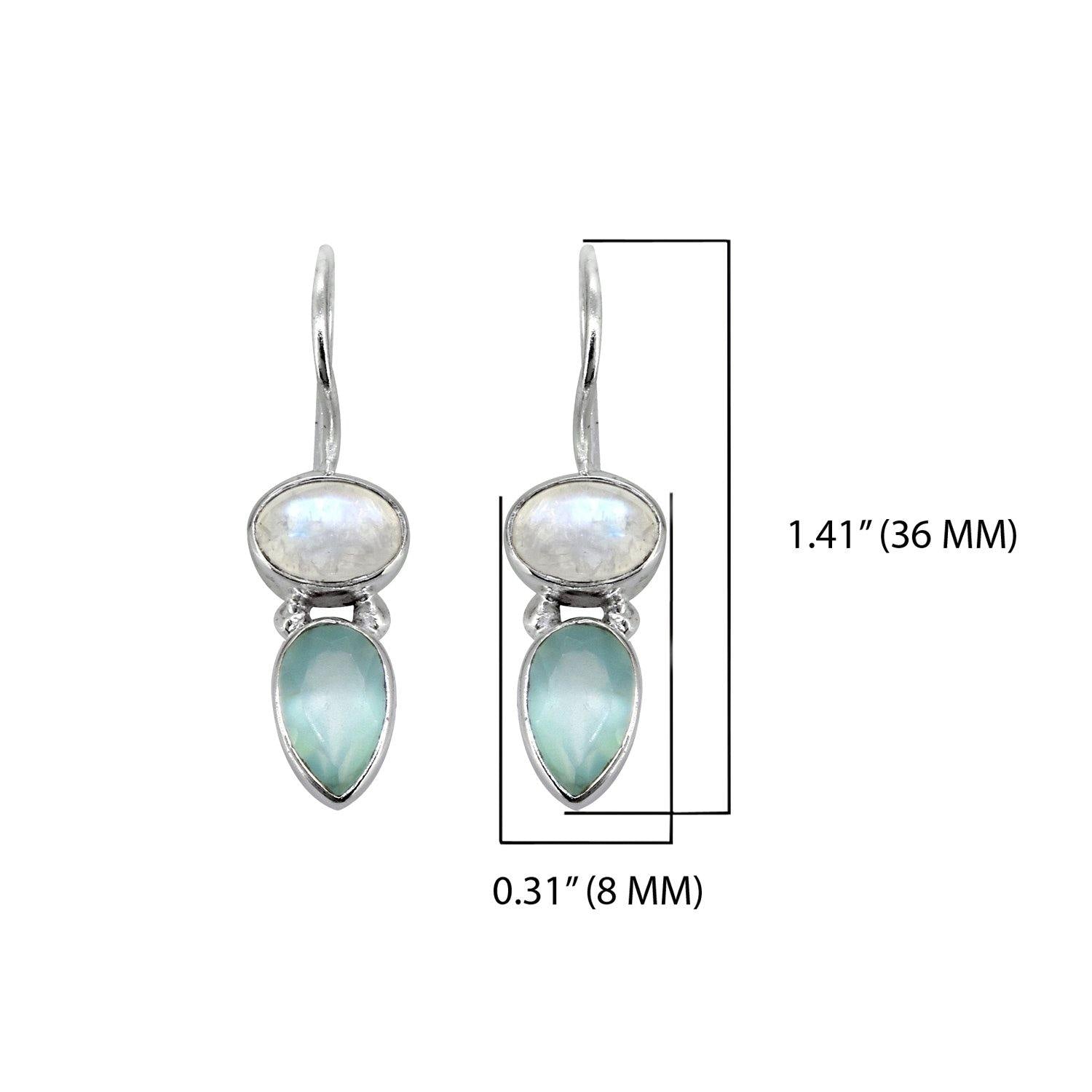 Moonstone Aqua Chalcedony Solid 925 Sterling Silver Dangle Earrings Jewelry - YoTreasure