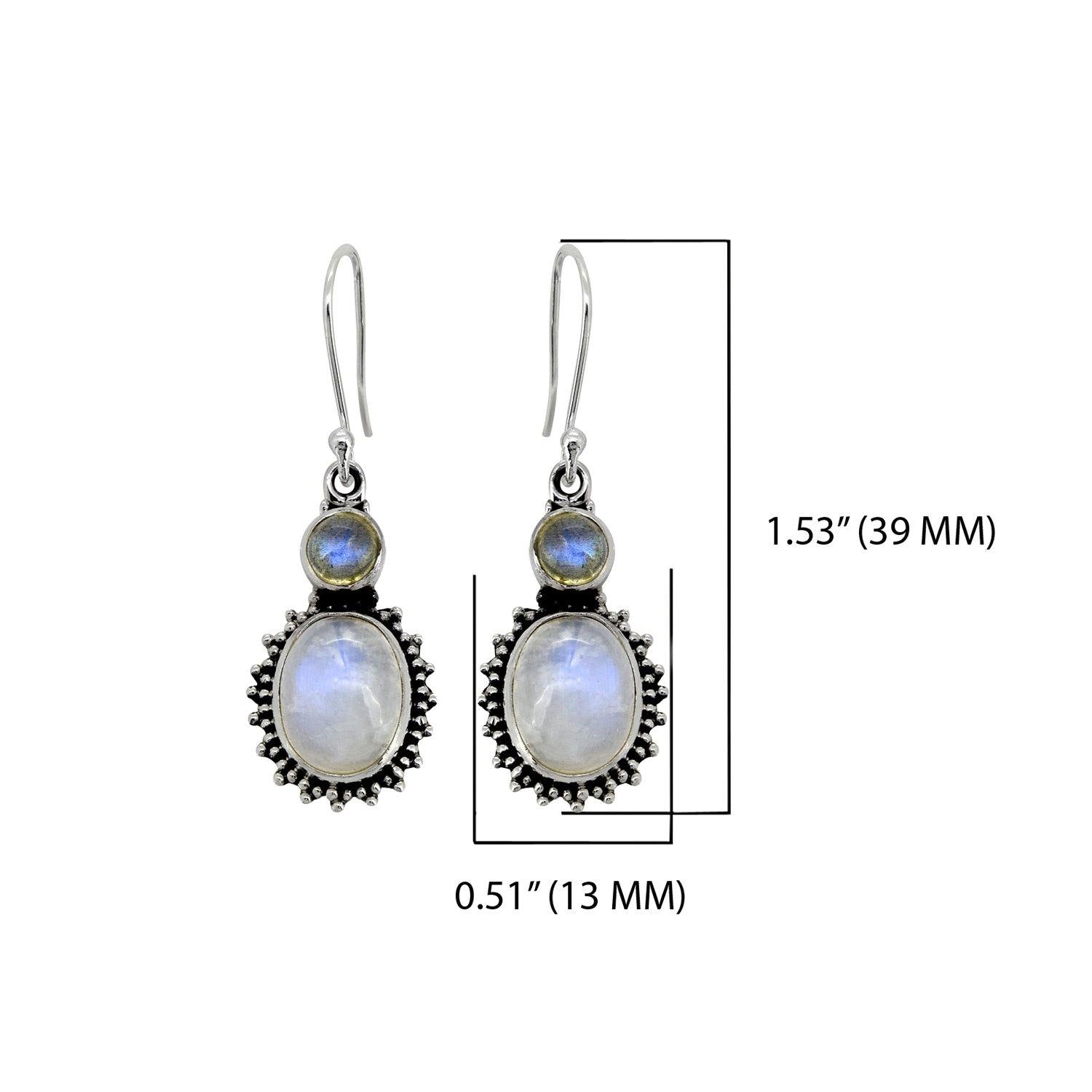 Moonstone Labradorite Solid 925 Sterling Silver Dangle Earrings Jewelry - YoTreasure