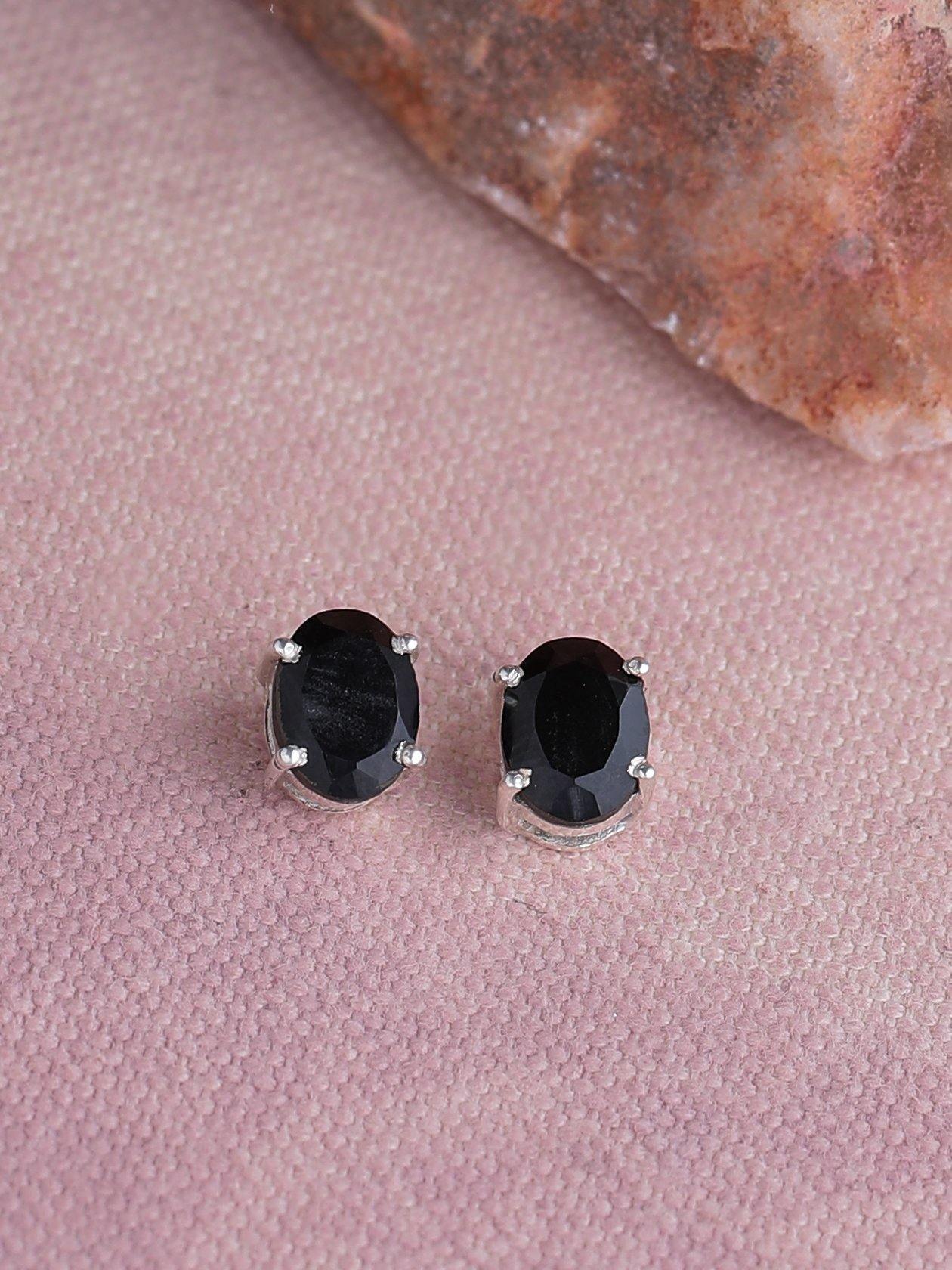 Black Onyx Solid 925 Sterling Silver Stud Earrings - YoTreasure