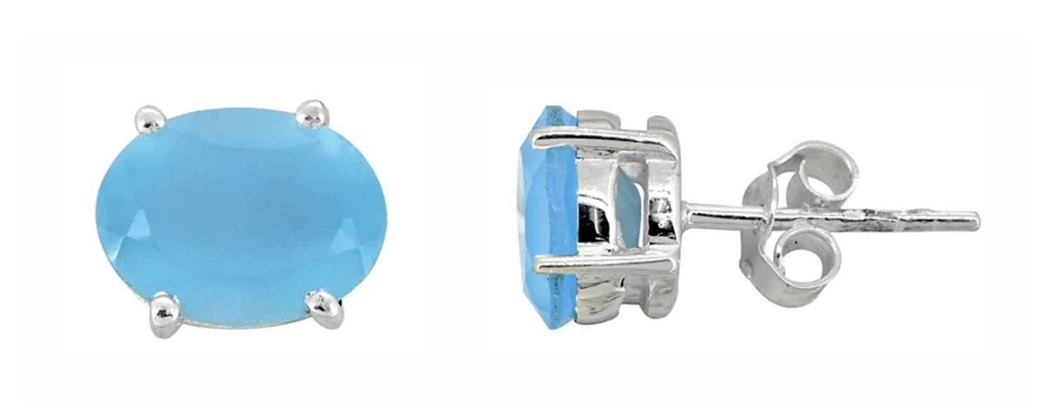 Blue Onyx Solid 925 Sterling Silver Stud Earrings - YoTreasure