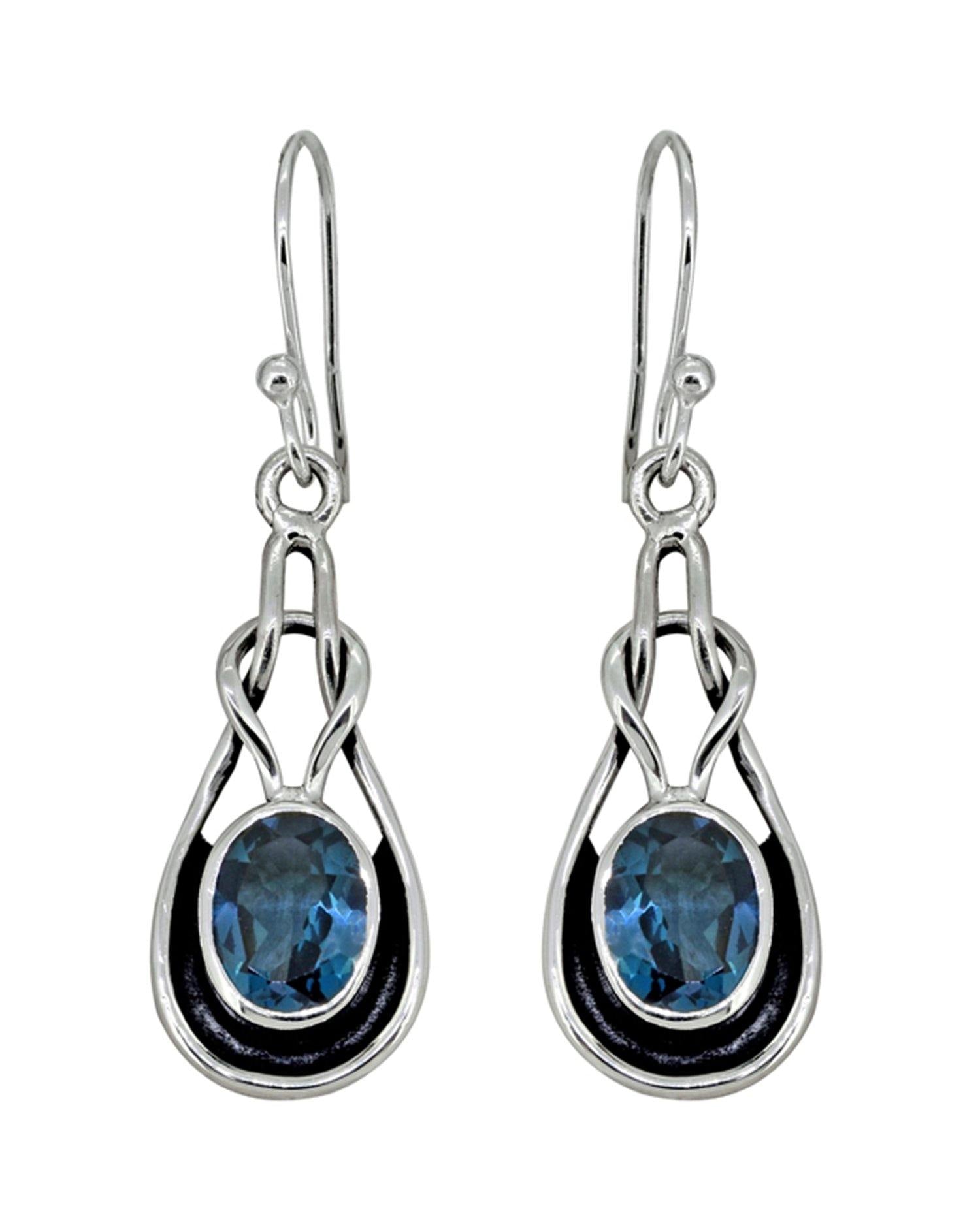 London Blue Topaz Solid 925 Sterling Silver Knot Dangle Earrings Jewelry - YoTreasure