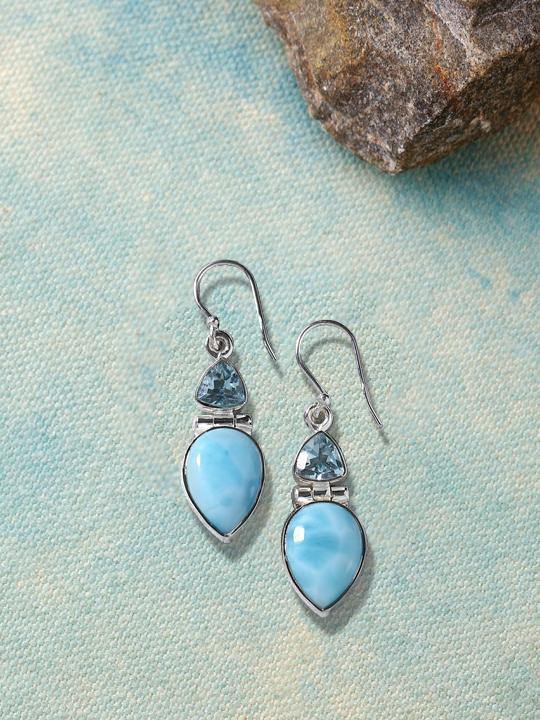 1.61" Larimar Blue Topaz Solid 925 Sterling Silver Teardrop Dangle Earrings Jewelry - YoTreasure