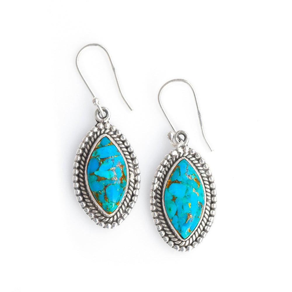 Blue Copper Turquoise Solid 925 Sterling Silver Dangle Earrings Jewelry - YoTreasure