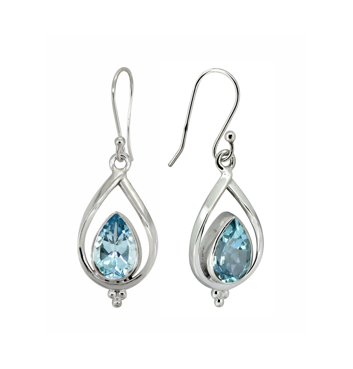 Blue Topaz Solid 925 Sterling Silver Dangle Earrings - YoTreasure