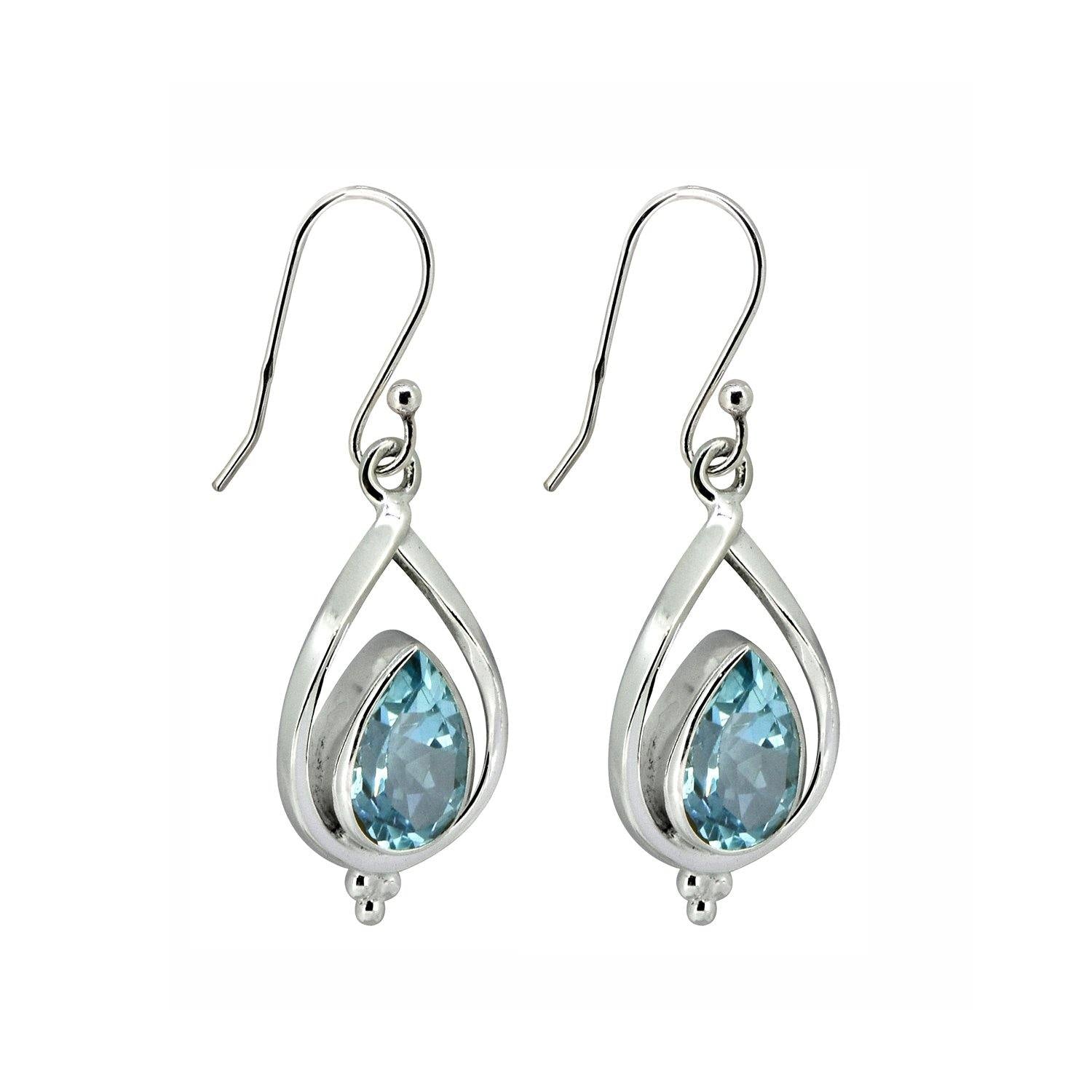 Blue Topaz Solid 925 Sterling Silver Dangle Earrings - YoTreasure