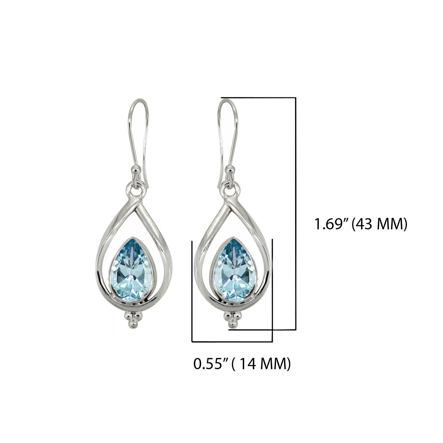 Blue Topaz Solid 925 Sterling Silver Dangle Earrings - YoTreasure