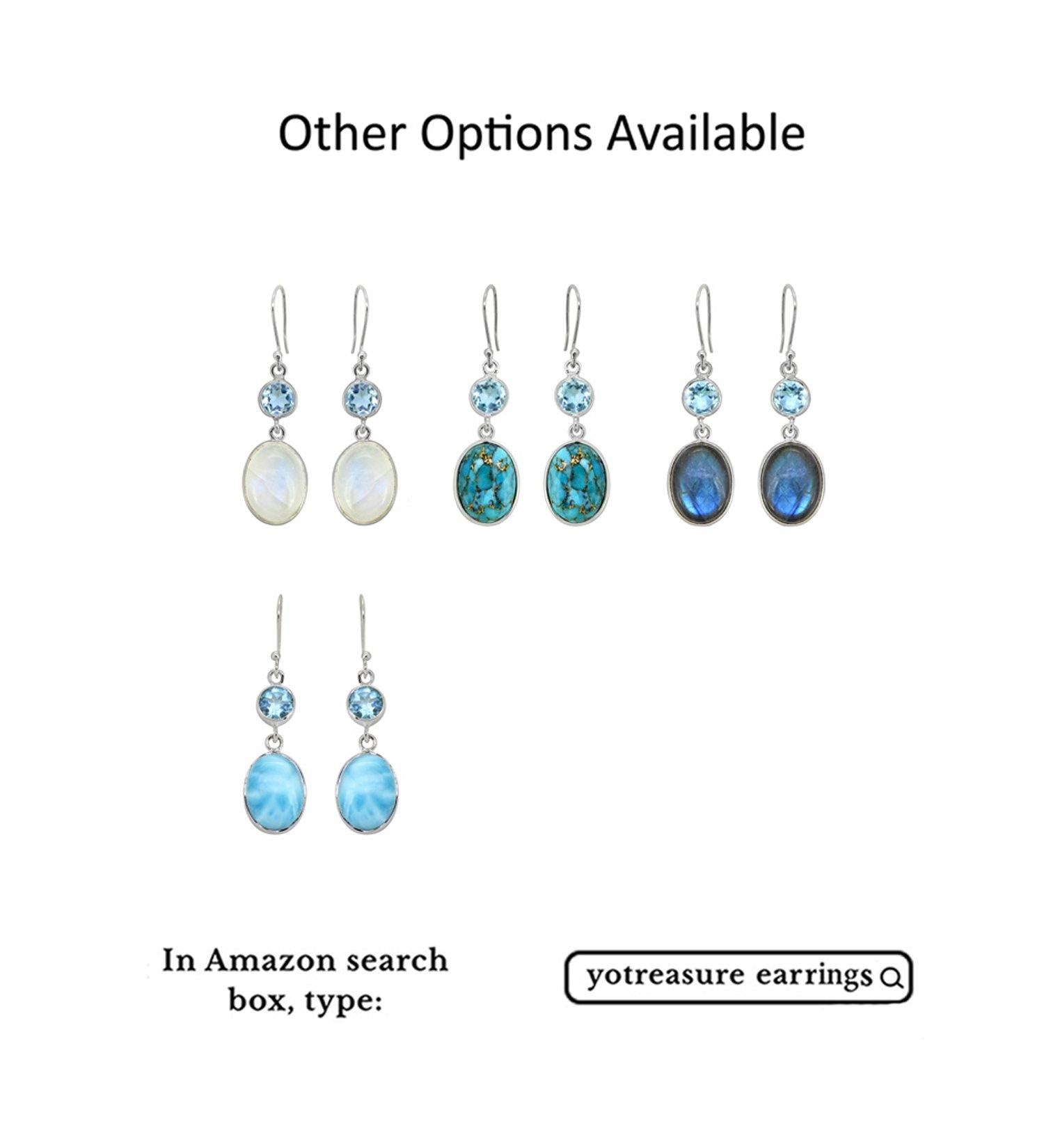 Rainbow Moonstone Blue Topaz Solid 925 Sterling Silver Dangle Earrings Jewelry - YoTreasure
