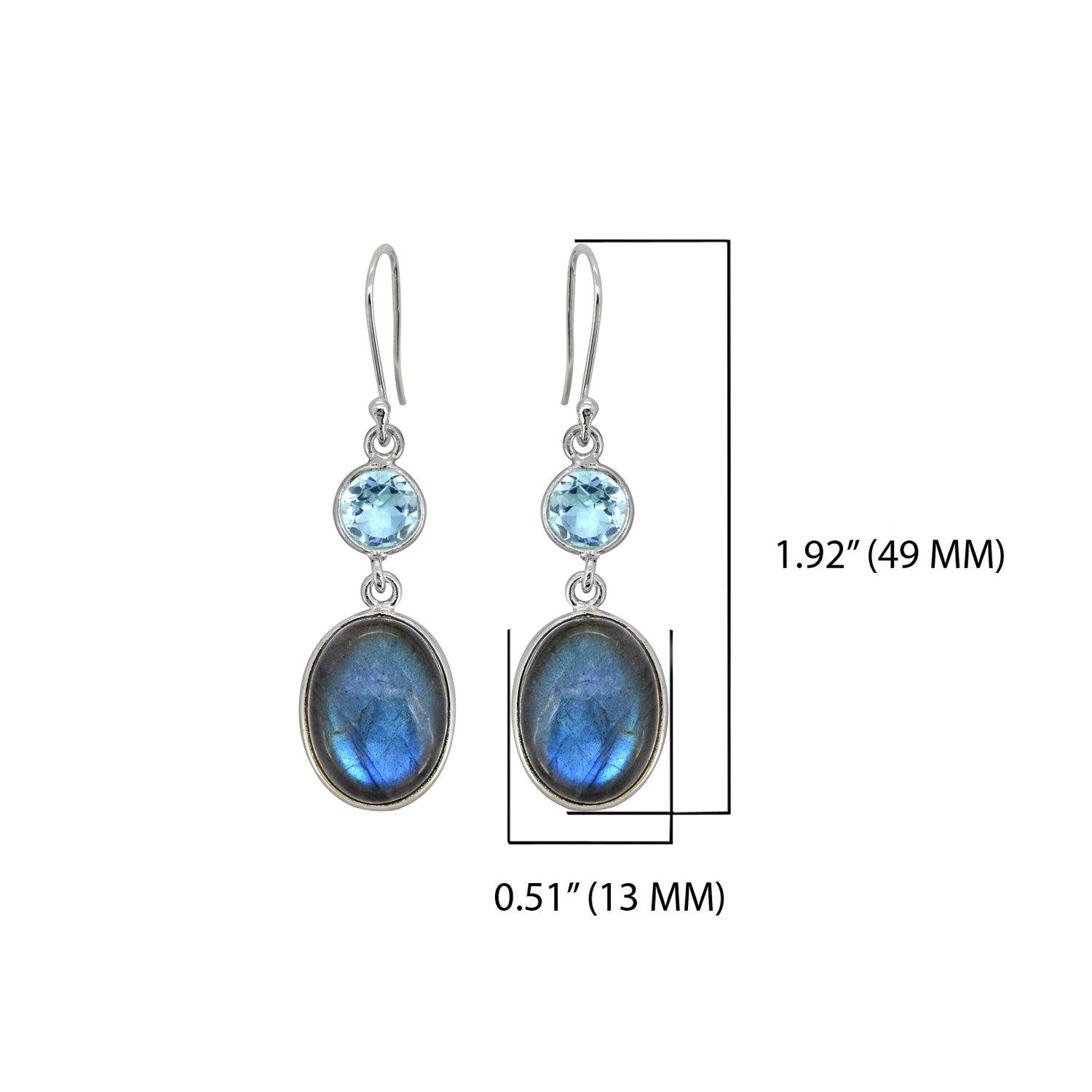 Labradorite Blue Topaz Solid 925 Sterling Silver Dangle Earrings Jewelry - YoTreasure