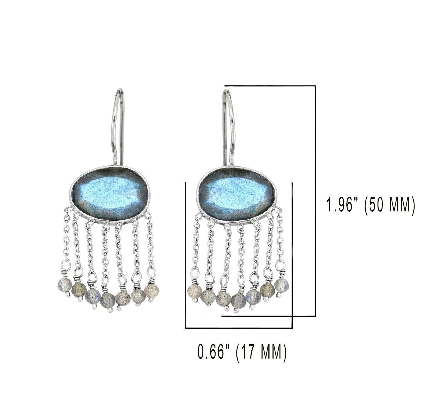 Labradorite Solid 925 Sterling Silver Fixed Wire Chandelier Earrings Jewelry - YoTreasure