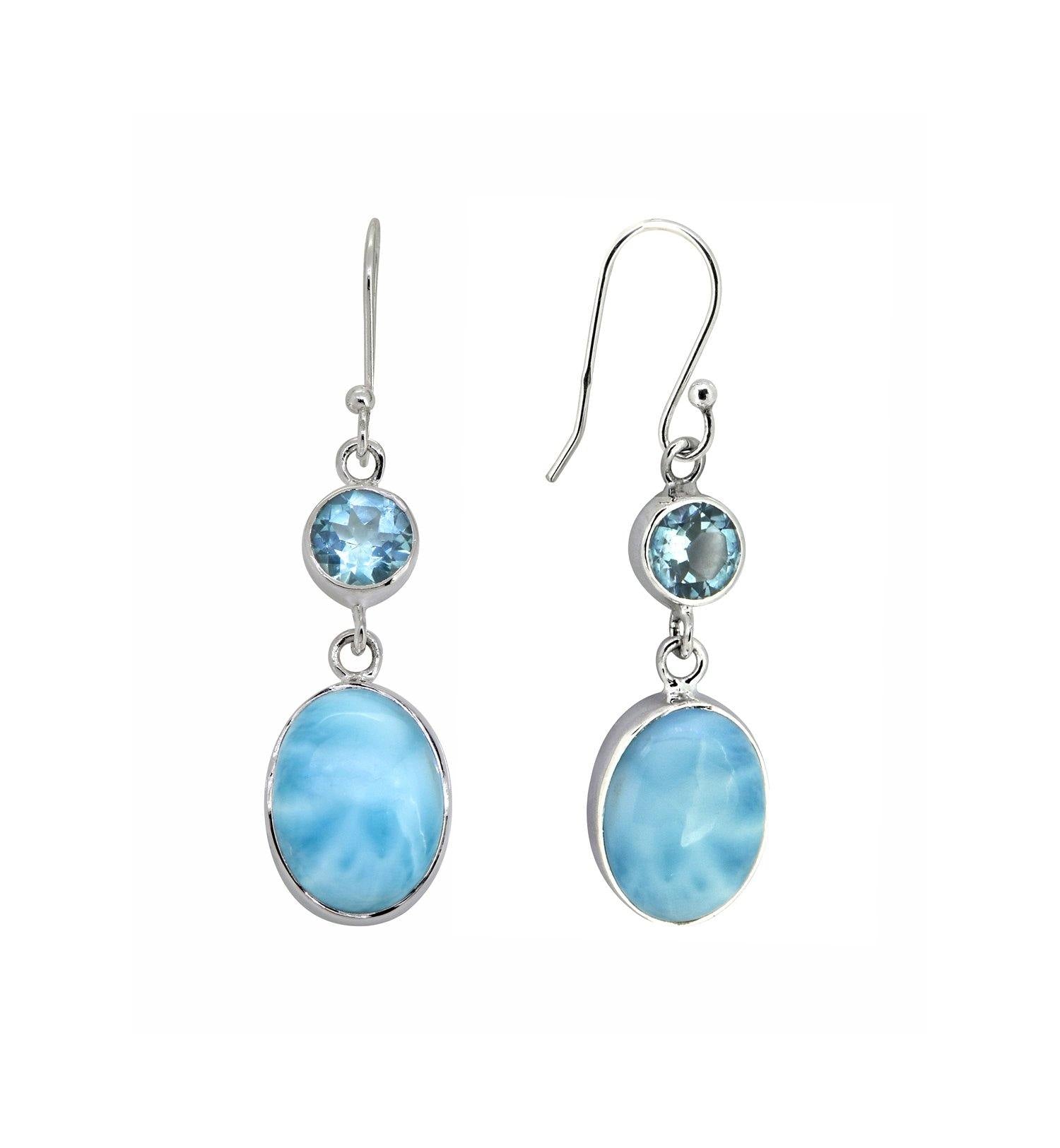 Larimar Blue Topaz Solid 925 Sterling Silver Dangle Earrings Jewelry - YoTreasure
