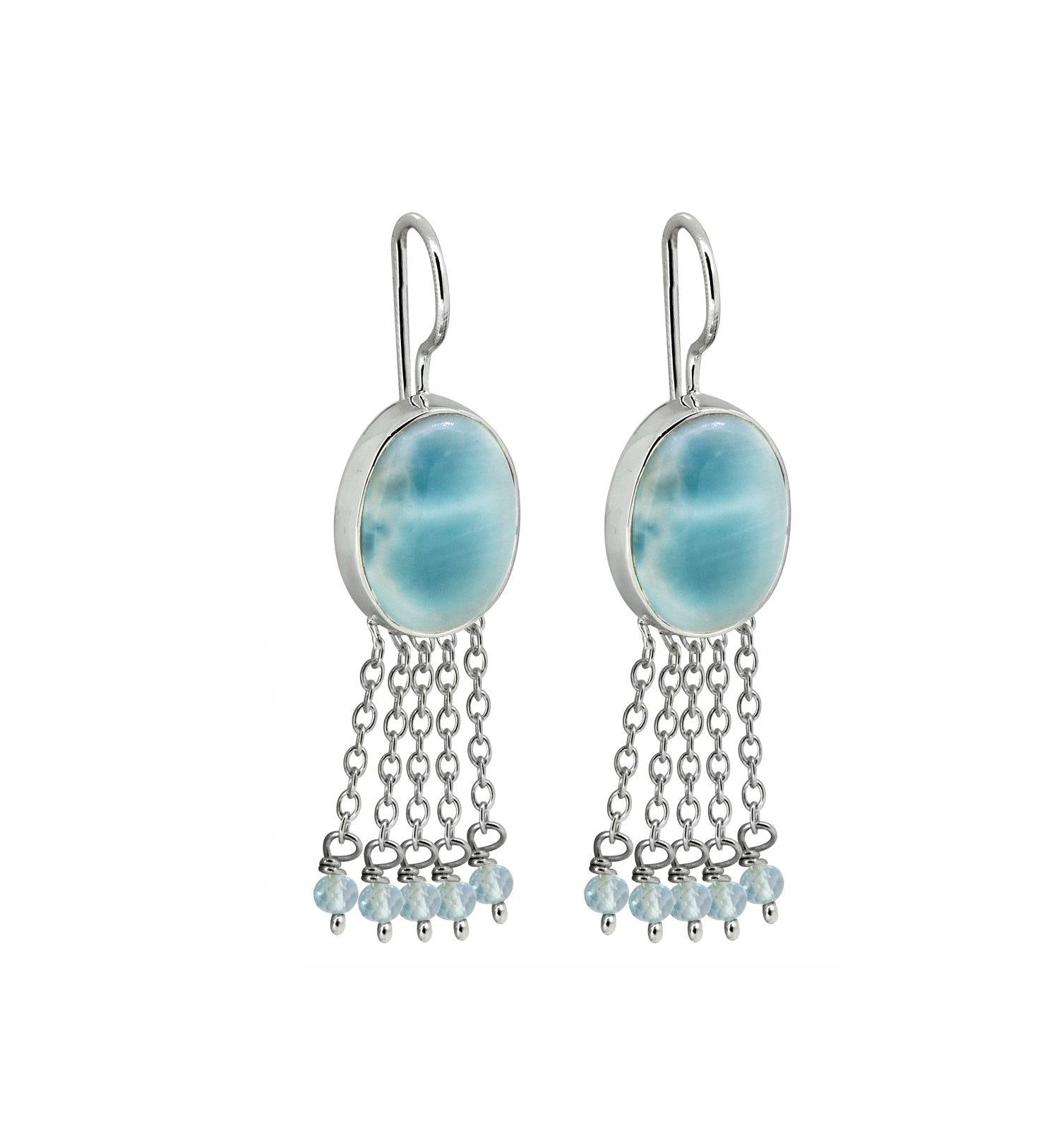 Larimar Blue Topaz Solid 925 Sterling Silver Fixed Wire Chandelier Earrings Jewelry - YoTreasure