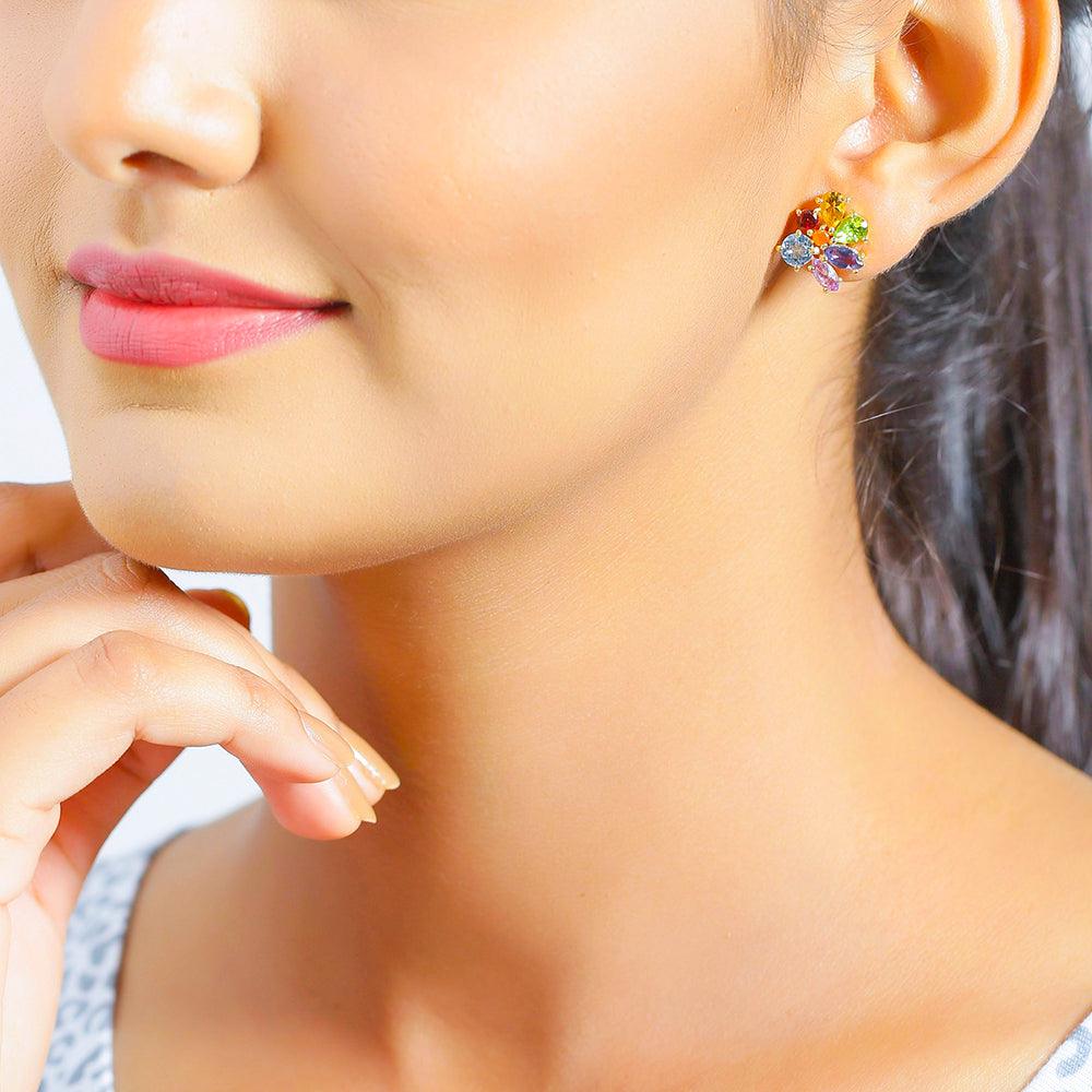 Chakra Stone Solid 925 Silver Gold Plated Stud Earrings Jewelry - YoTreasure