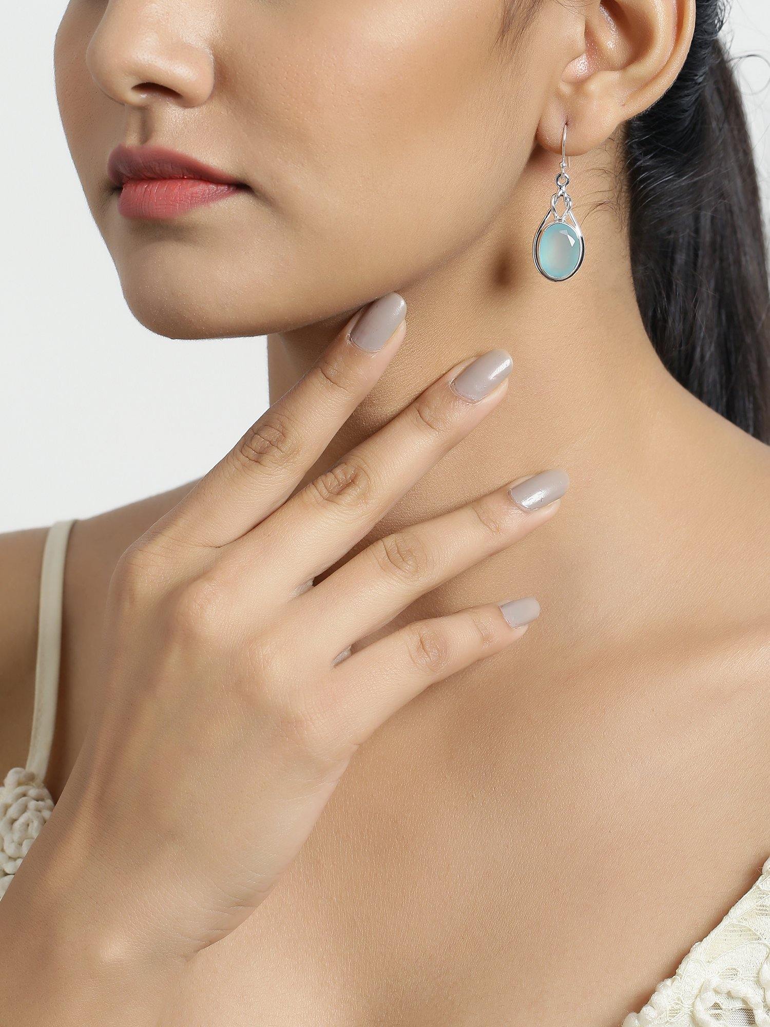 Aqua Chalcedony Solid 925 Sterling Silver Knot Dangle Earrings Jewelry - YoTreasure