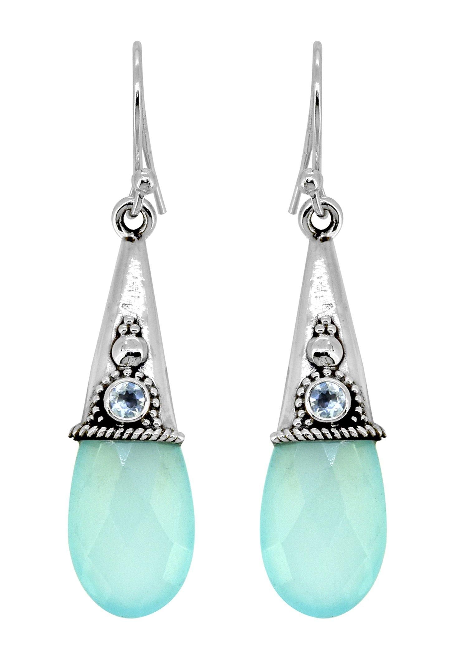 Aqua Chalcedony Solid 925 Sterling Silver Teardrop Dangle Earrings Jewelry - YoTreasure