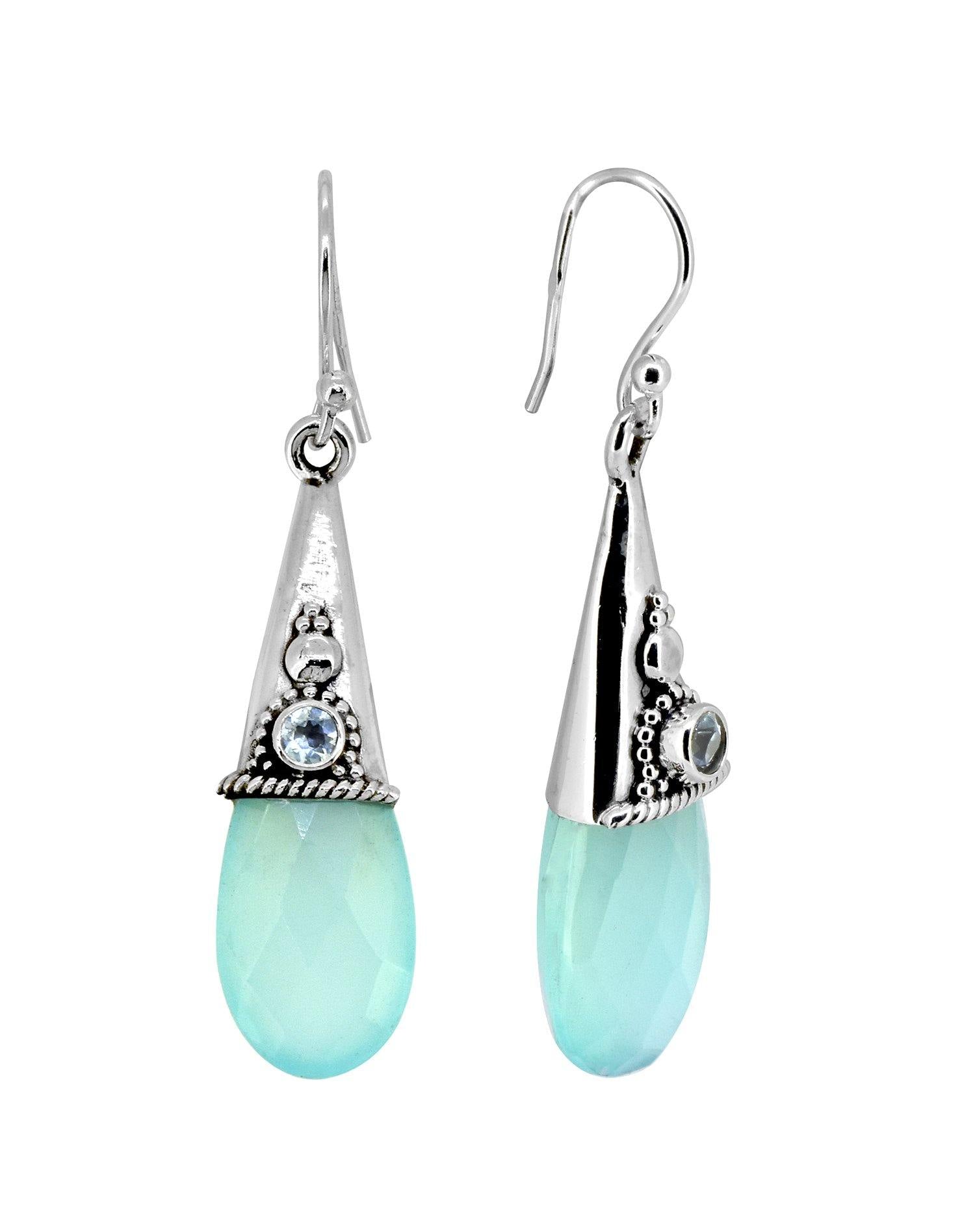 Aqua Chalcedony Solid 925 Sterling Silver Teardrop Dangle Earrings Jewelry - YoTreasure