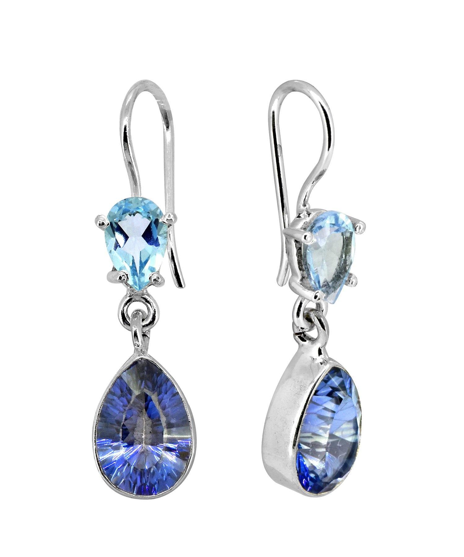 Blue Quartz Solid 925 Sterling Silver Teardrop Dangle Earrings Jewelry - YoTreasure