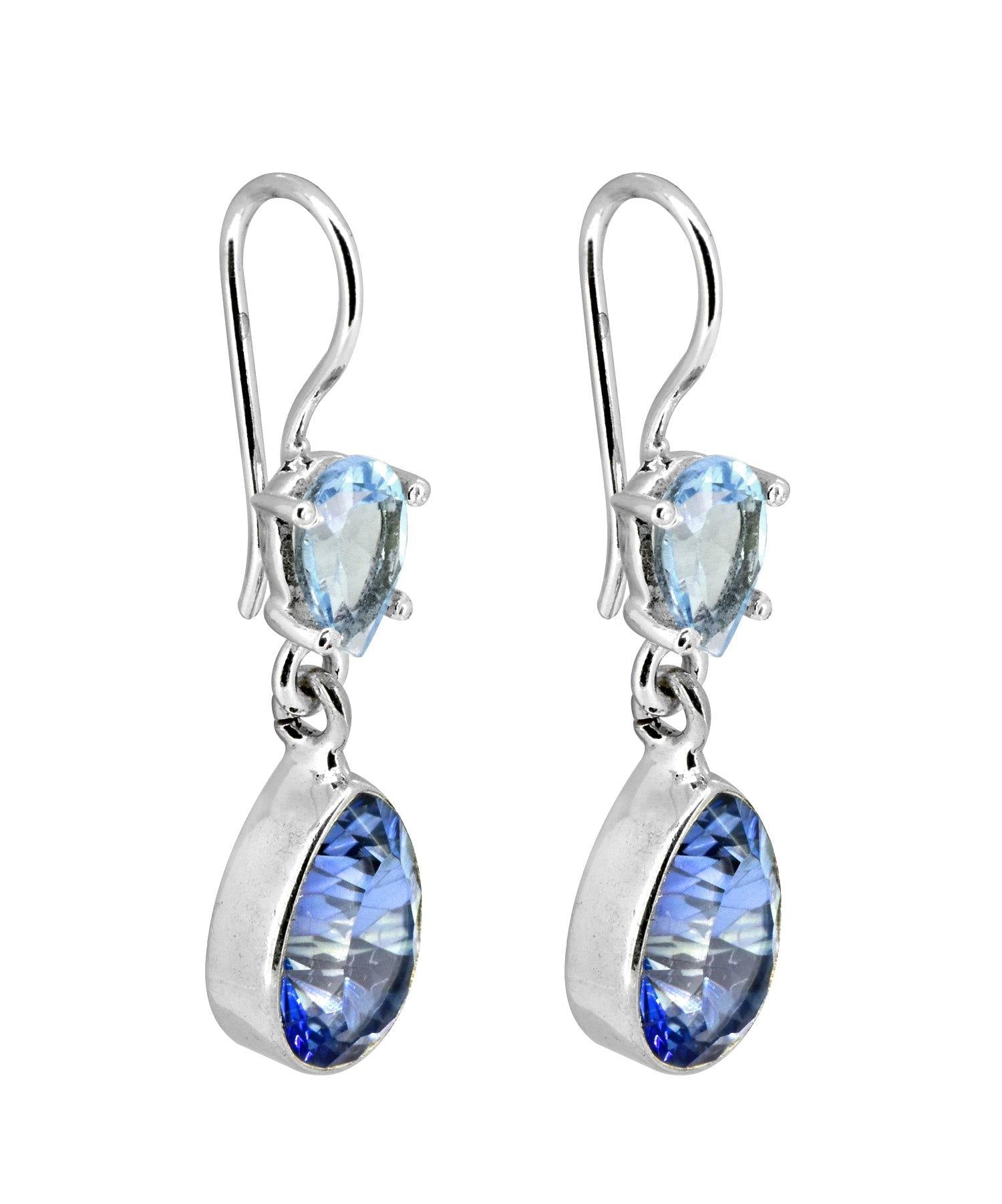 Blue Quartz Solid 925 Sterling Silver Teardrop Dangle Earrings Jewelry - YoTreasure