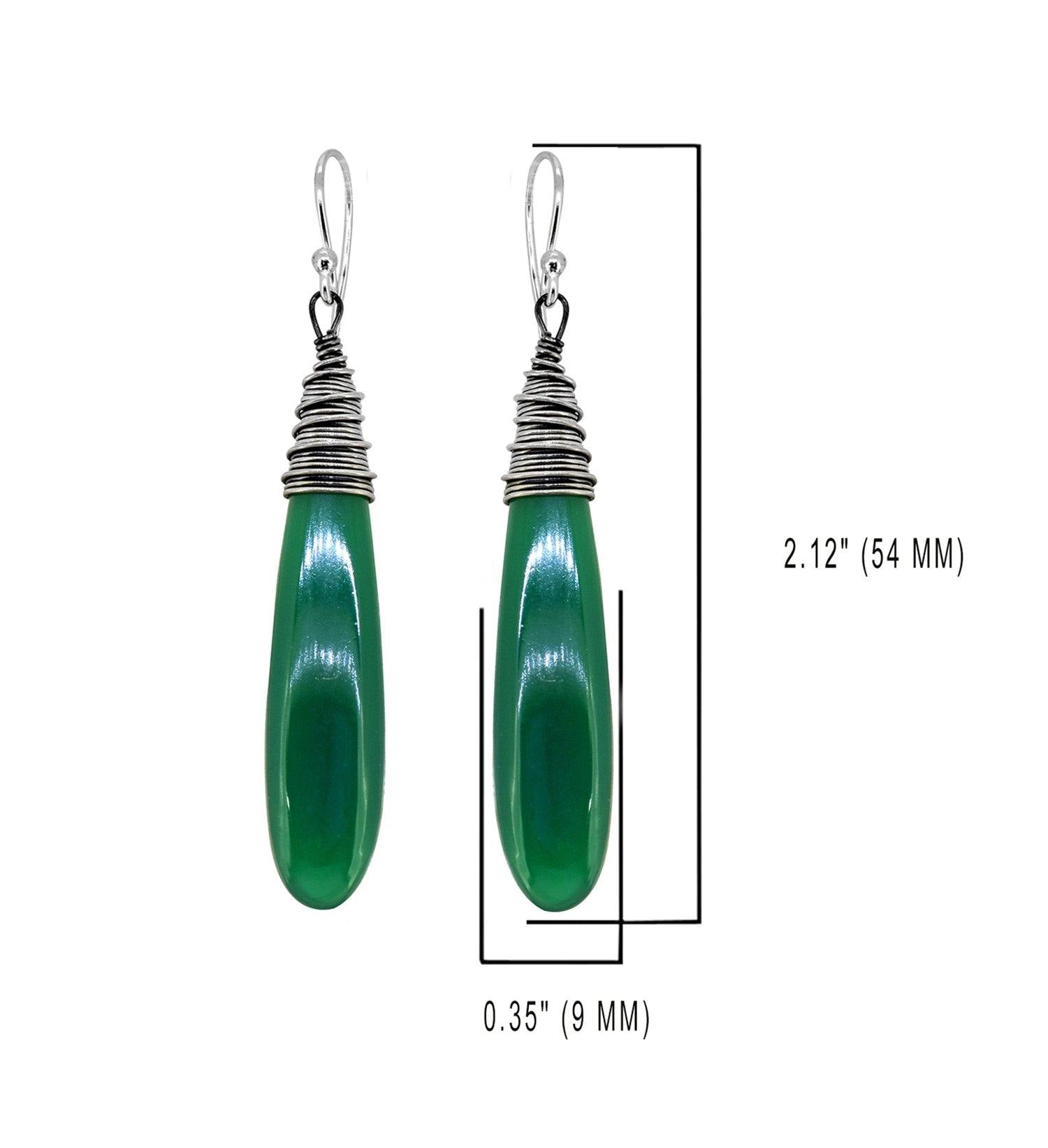 Green Onyx Solid 925 Sterling Silver Bold Dangle Earrings Jewelry - YoTreasure