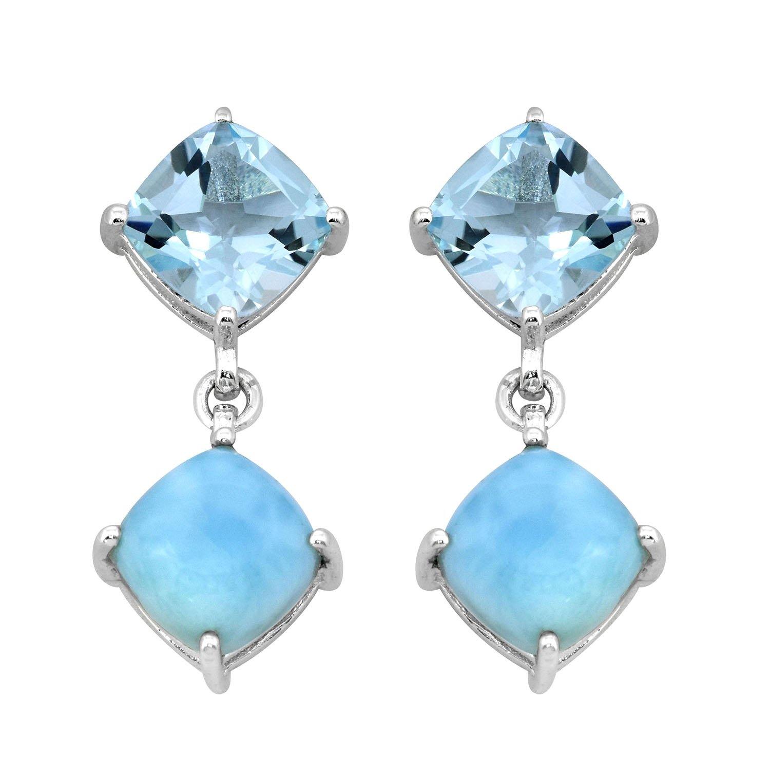 Blue Topaz Larimar Solid 925 Sterling Silver Drop Earrings Jewelry - YoTreasure