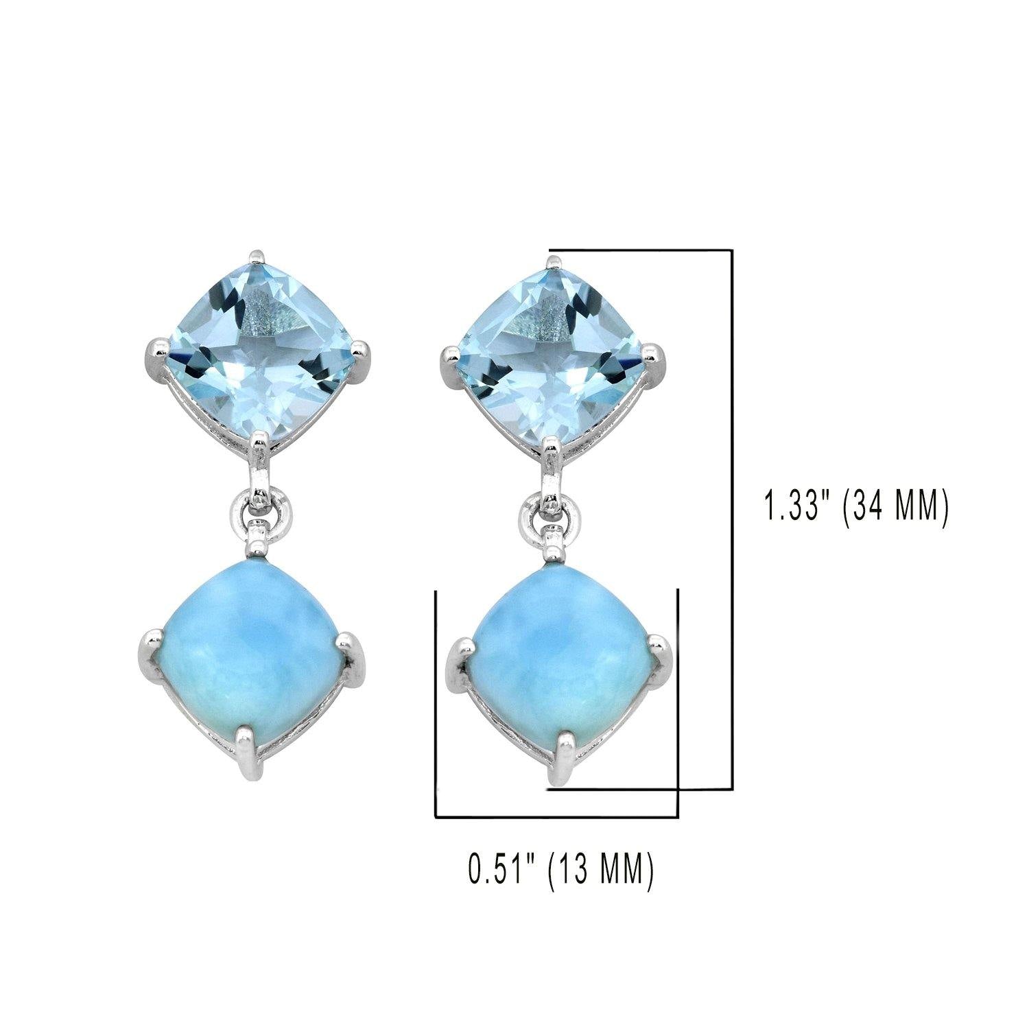 Blue Topaz Larimar Solid 925 Sterling Silver Drop Earrings Jewelry - YoTreasure