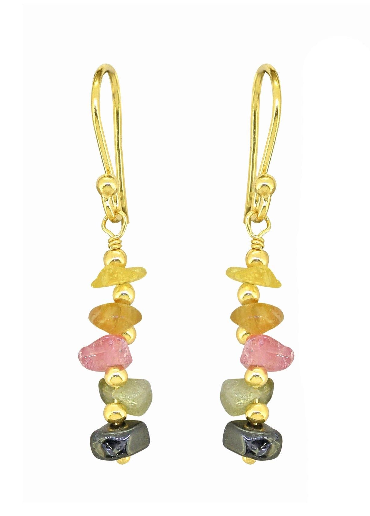 Multi Tourmaline Solid 925 Silver Gold Plated Dangle Earrings Jewelry - YoTreasure