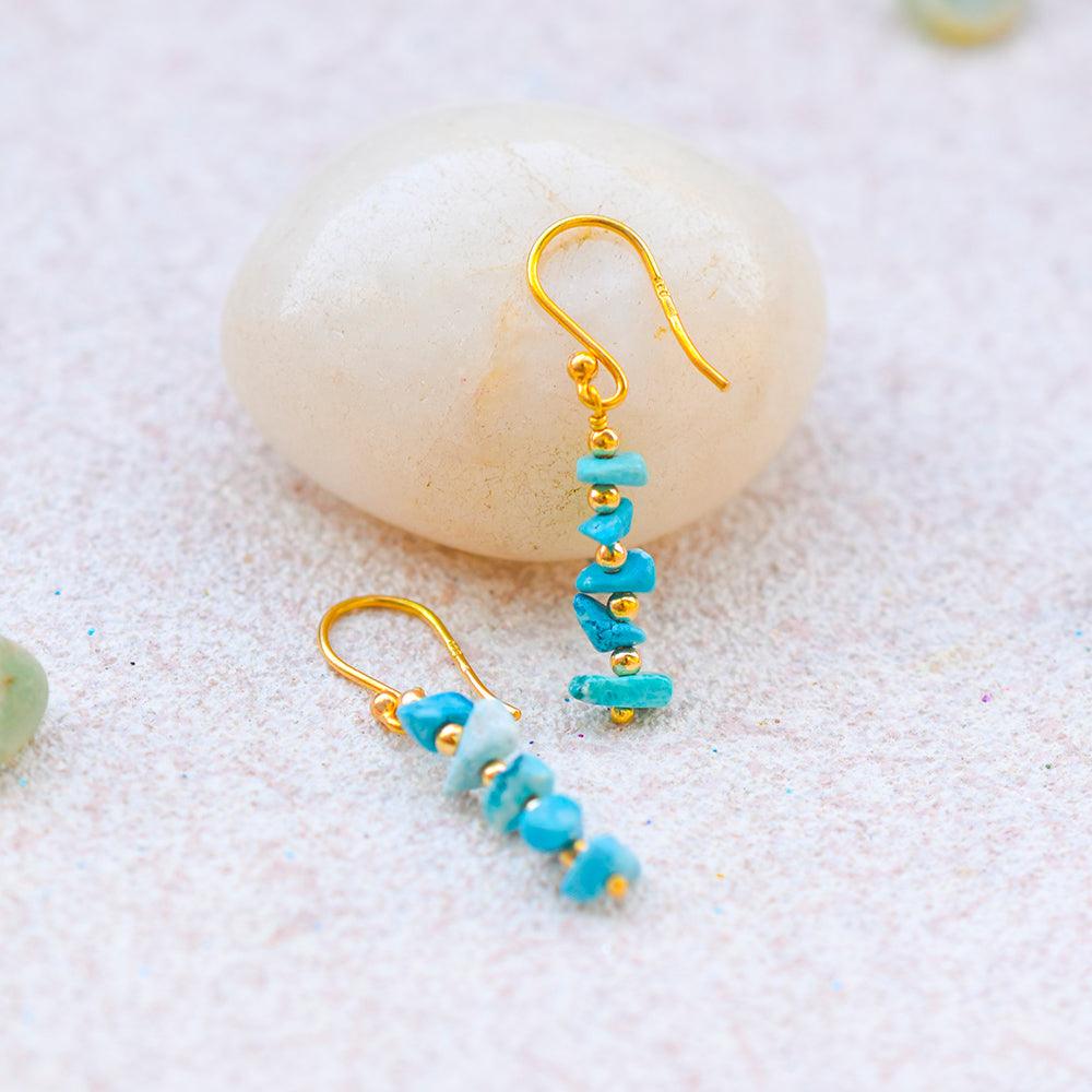 Turquoise Solid 925 Silver Gold Plated Dangle Earrings Jewelry - YoTreasure