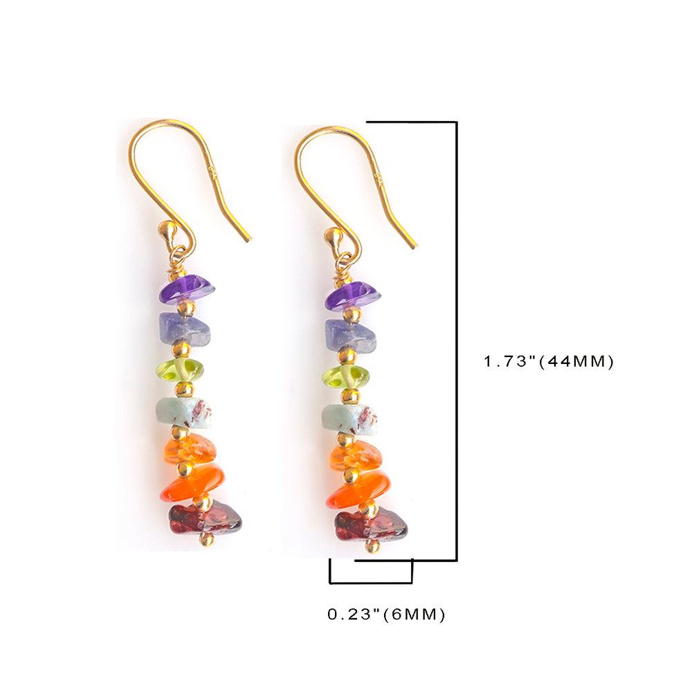 Chakra Stone Solid 925 Silver Gold Plated Dangle Earrings Jewelry - YoTreasure