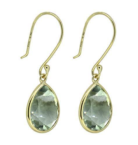 7.10 ct Green Amethyst 10k Yellow Gold Dangle Earrings - YoTreasure