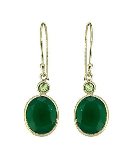 Green Onyx Peridot Solid 10k Yellow Gold Dangle Earrings Jewelry - YoTreasure