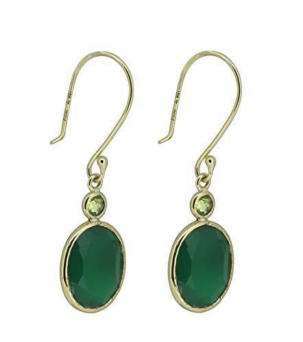 Green Onyx Peridot Solid 10k Yellow Gold Dangle Earrings Jewelry - YoTreasure