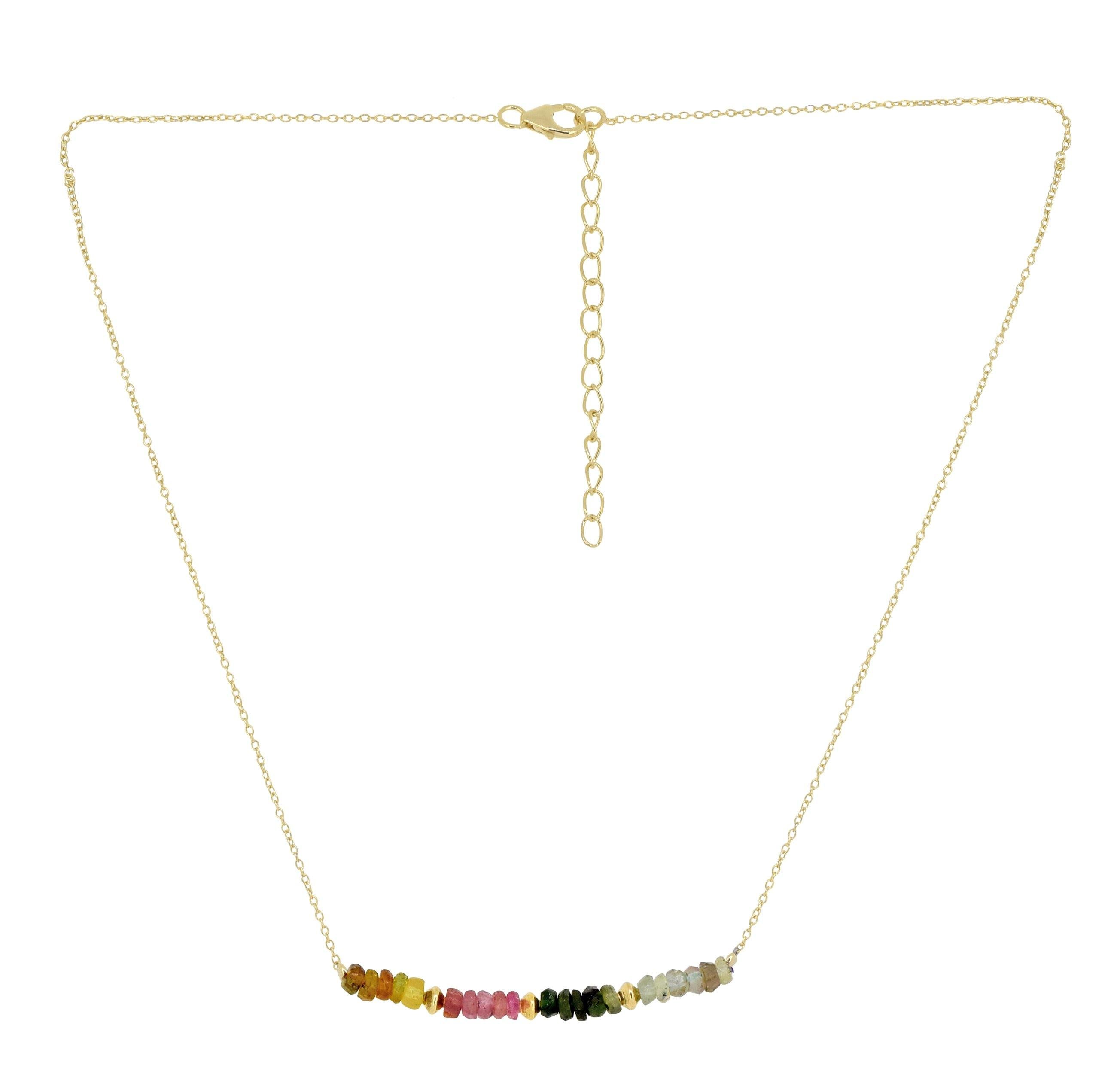 Multi Tourmaline Solid 925 Sterling Silver Gold Plated Chain Pendant Necklace Jewelry - YoTreasure