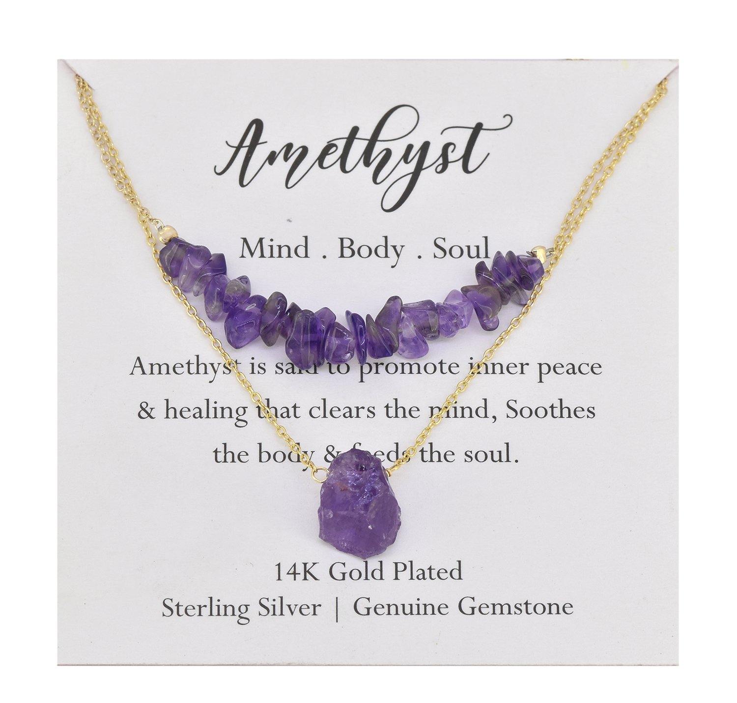 Amethyst Solid 925 Sterling Silver Gold Plated Double Layer Chain Pendant Necklace Jewelry - YoTreasure