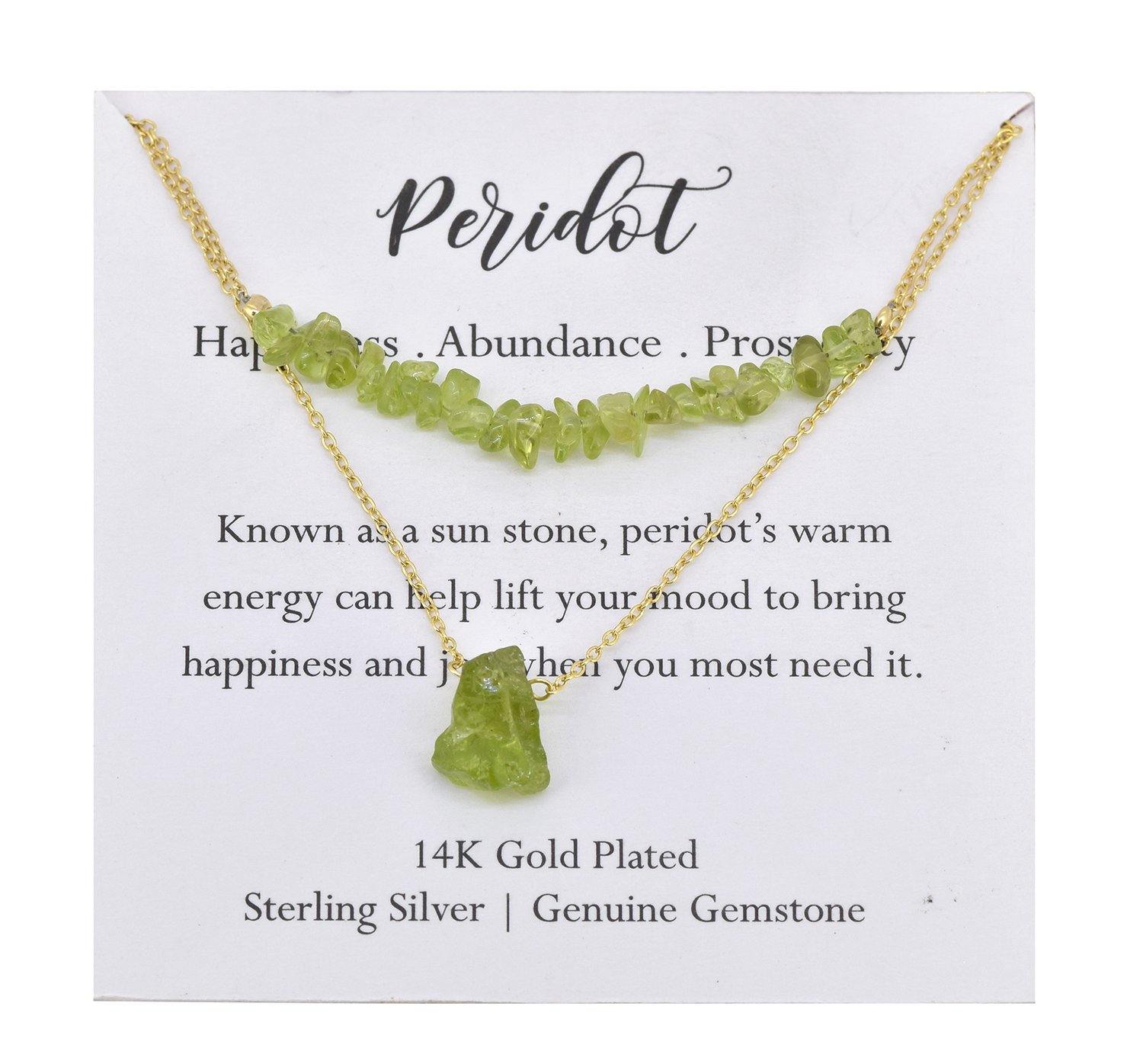 Peridot Solid 925 Sterling Silver Gold Plated Double Layer Chain Pendant Necklace Jewelry - YoTreasure