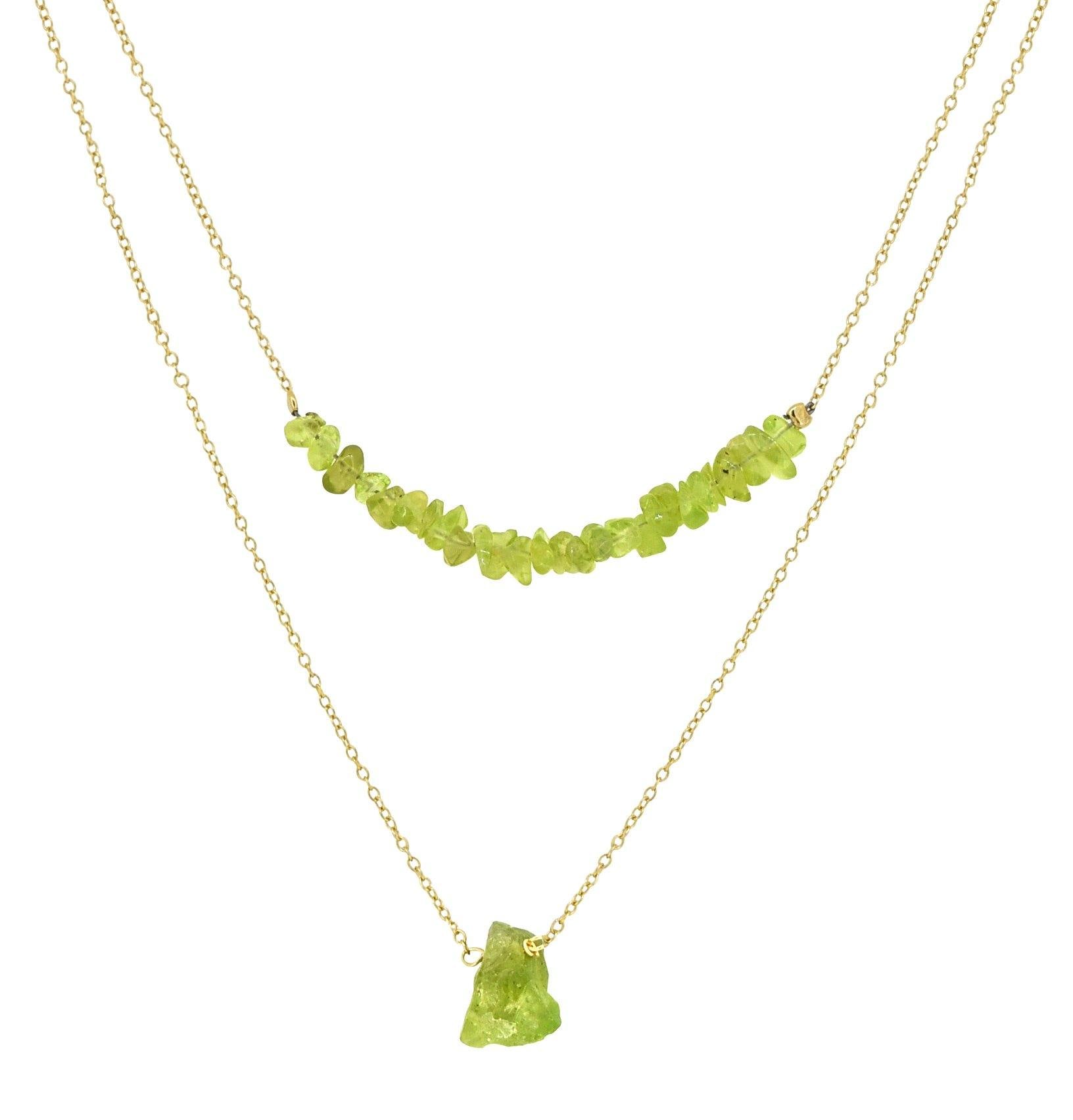 Peridot Solid 925 Sterling Silver Gold Plated Double Layer Chain Pendant Necklace Jewelry - YoTreasure