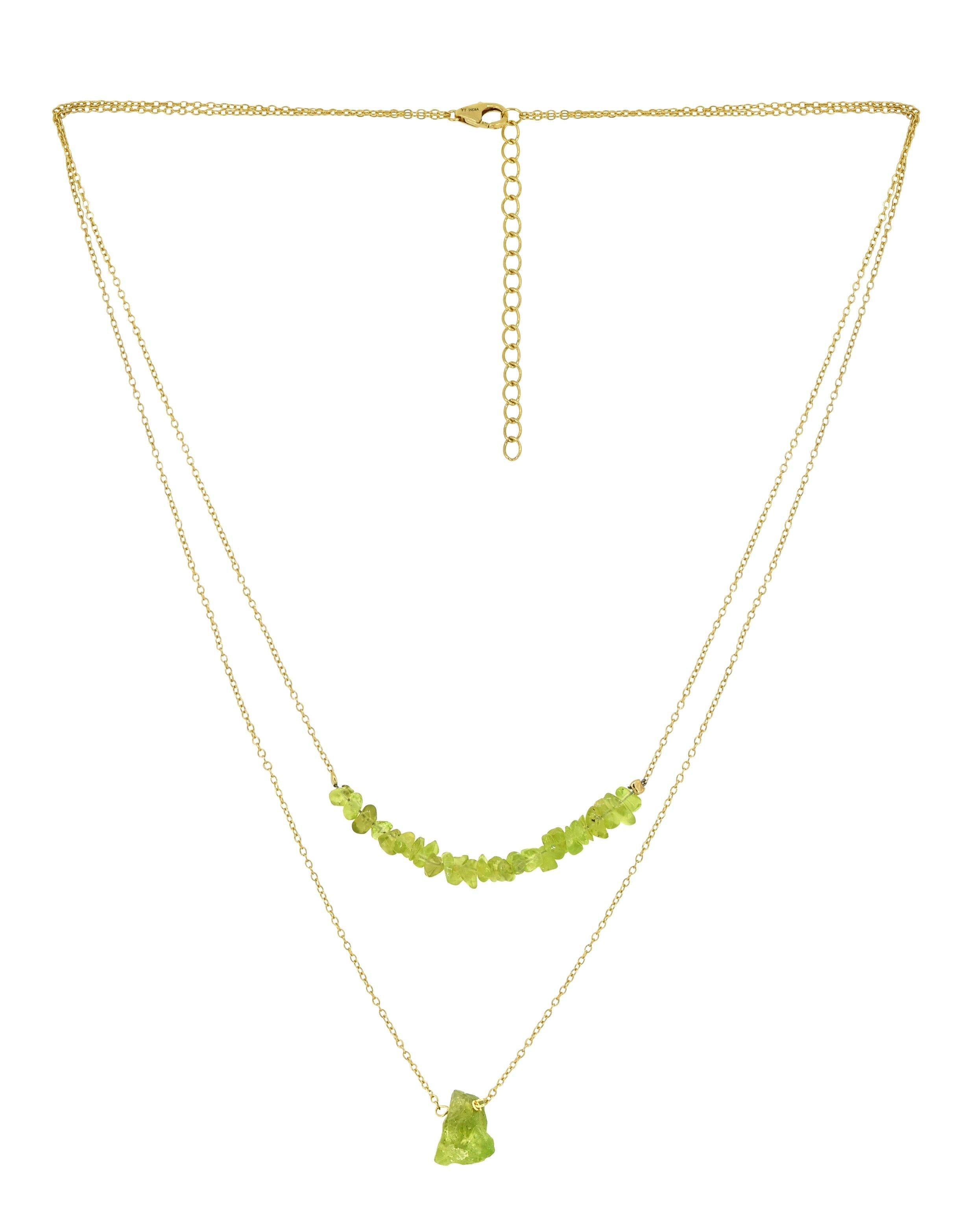 Peridot Solid 925 Sterling Silver Gold Plated Double Layer Chain Pendant Necklace Jewelry - YoTreasure