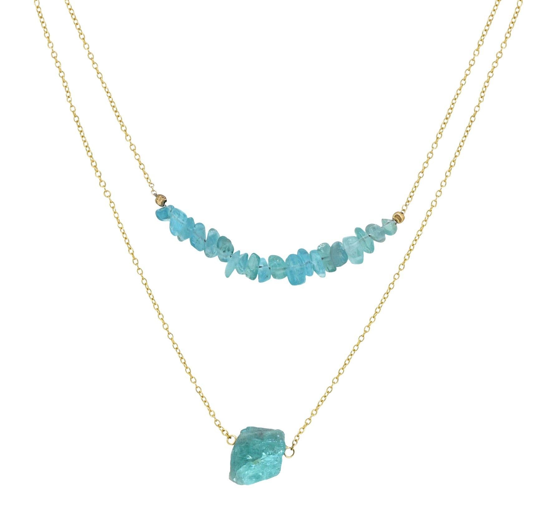 Apatite Solid 925 Sterling Silver Gold Plated Double Layer Chain Pendant Necklace Jewelry - YoTreasure