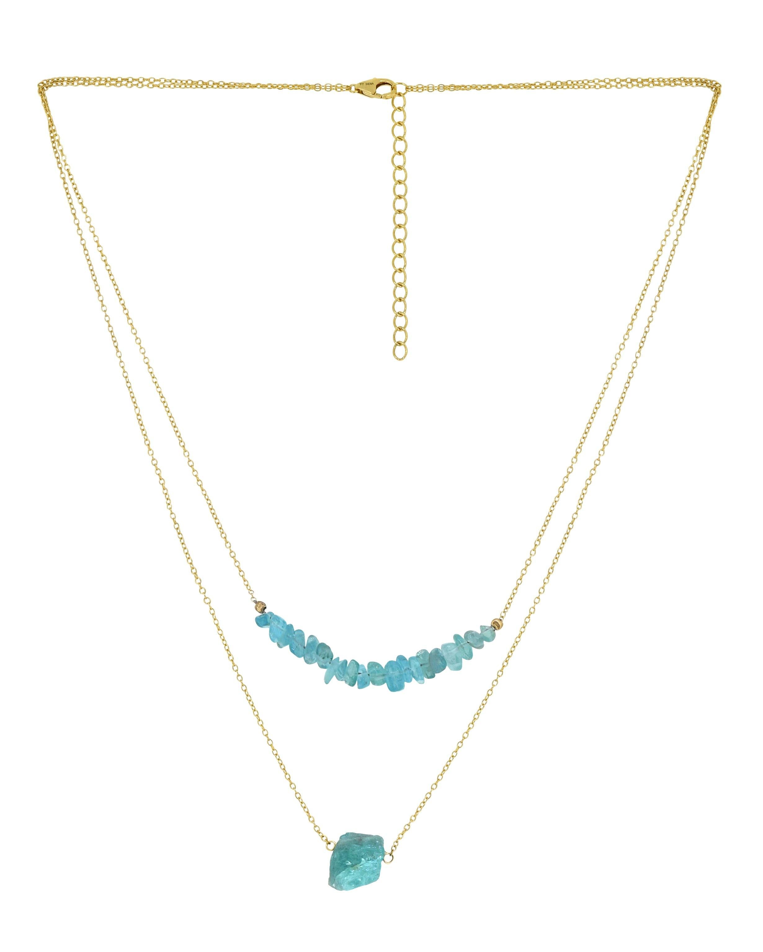 Apatite Solid 925 Sterling Silver Gold Plated Double Layer Chain Pendant Necklace Jewelry - YoTreasure