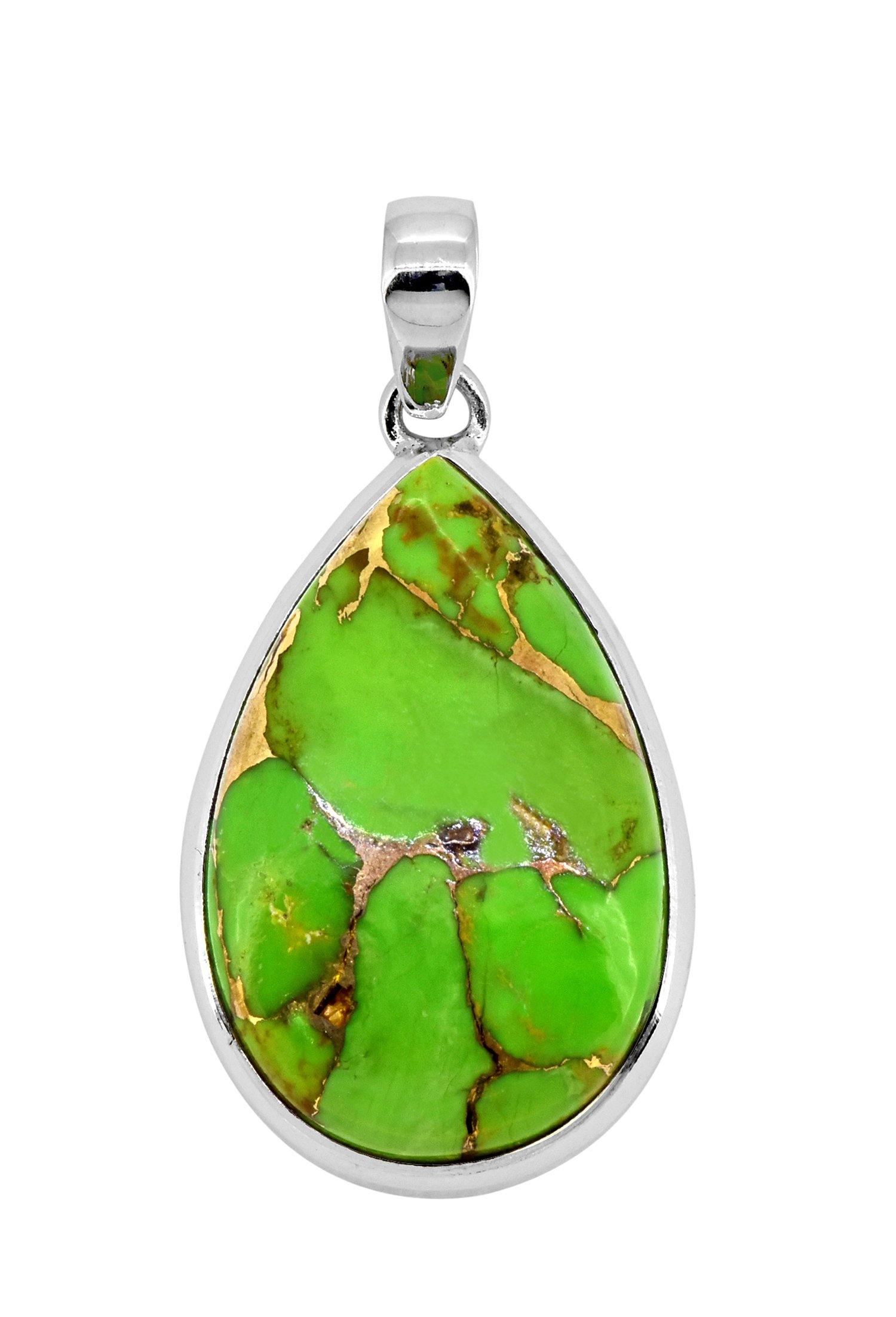 Green Copper Turquoise Solid 925 Sterling Silver Chain Pendant Jewelry - YoTreasure