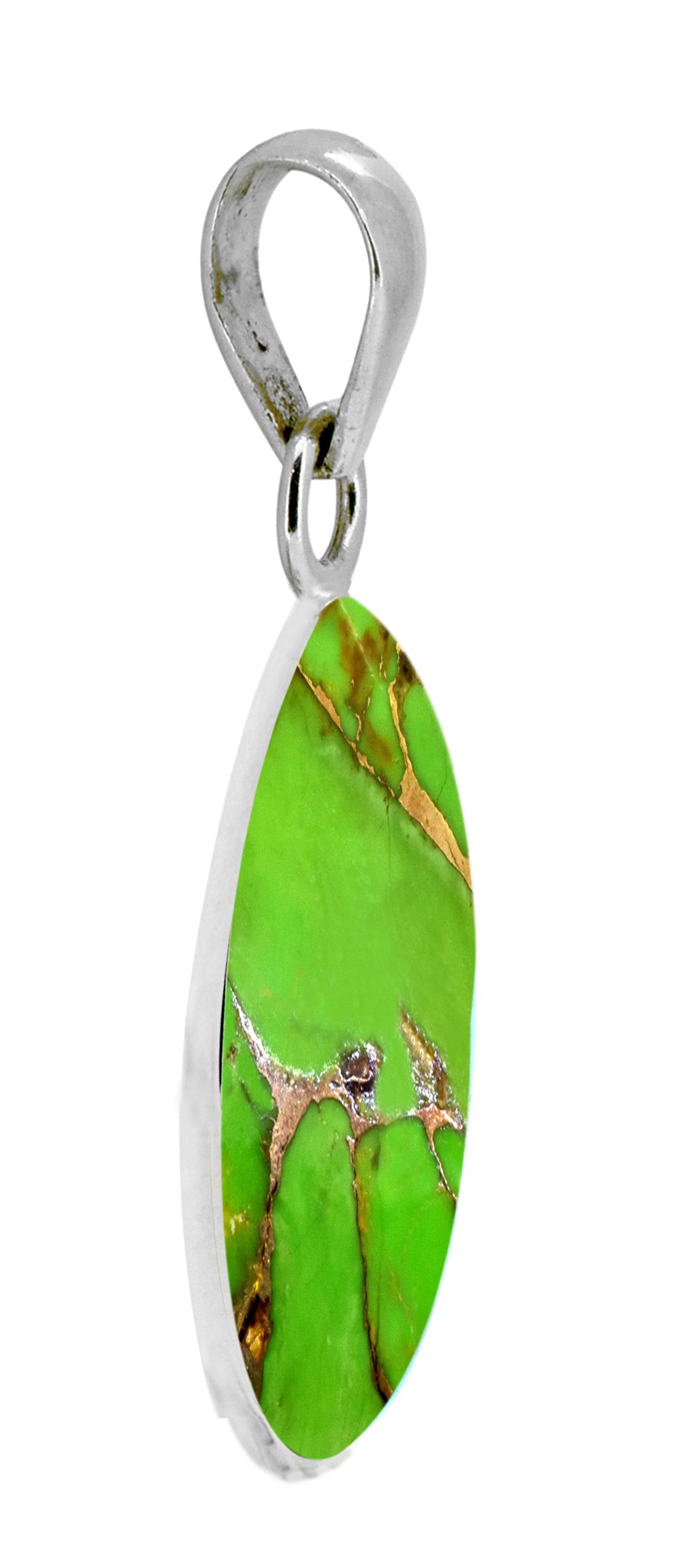 Green Copper Turquoise Solid 925 Sterling Silver Chain Pendant Jewelry - YoTreasure