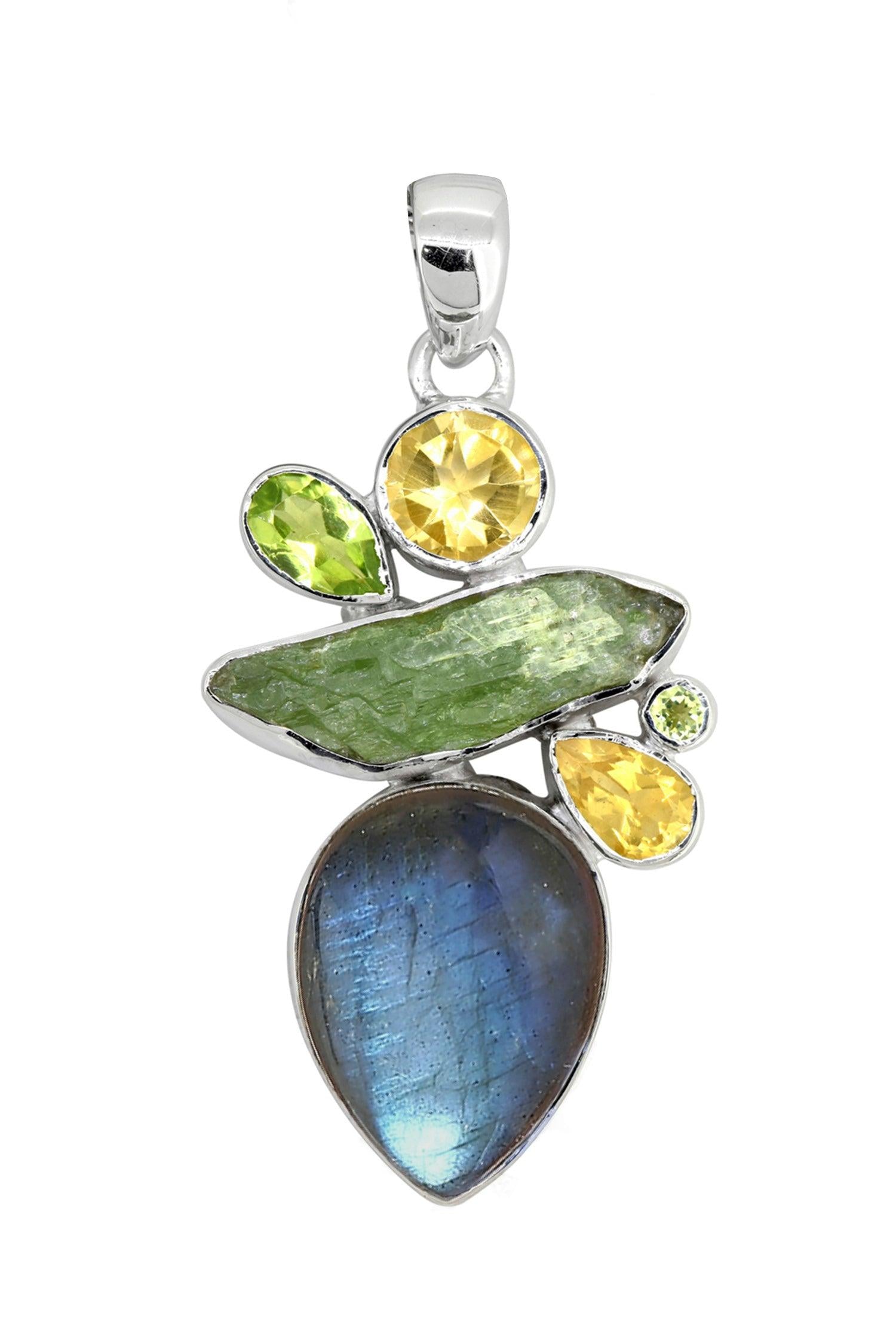 Labradorite Green Kyanite Solid 925 Sterling Silver Pendant - YoTreasure