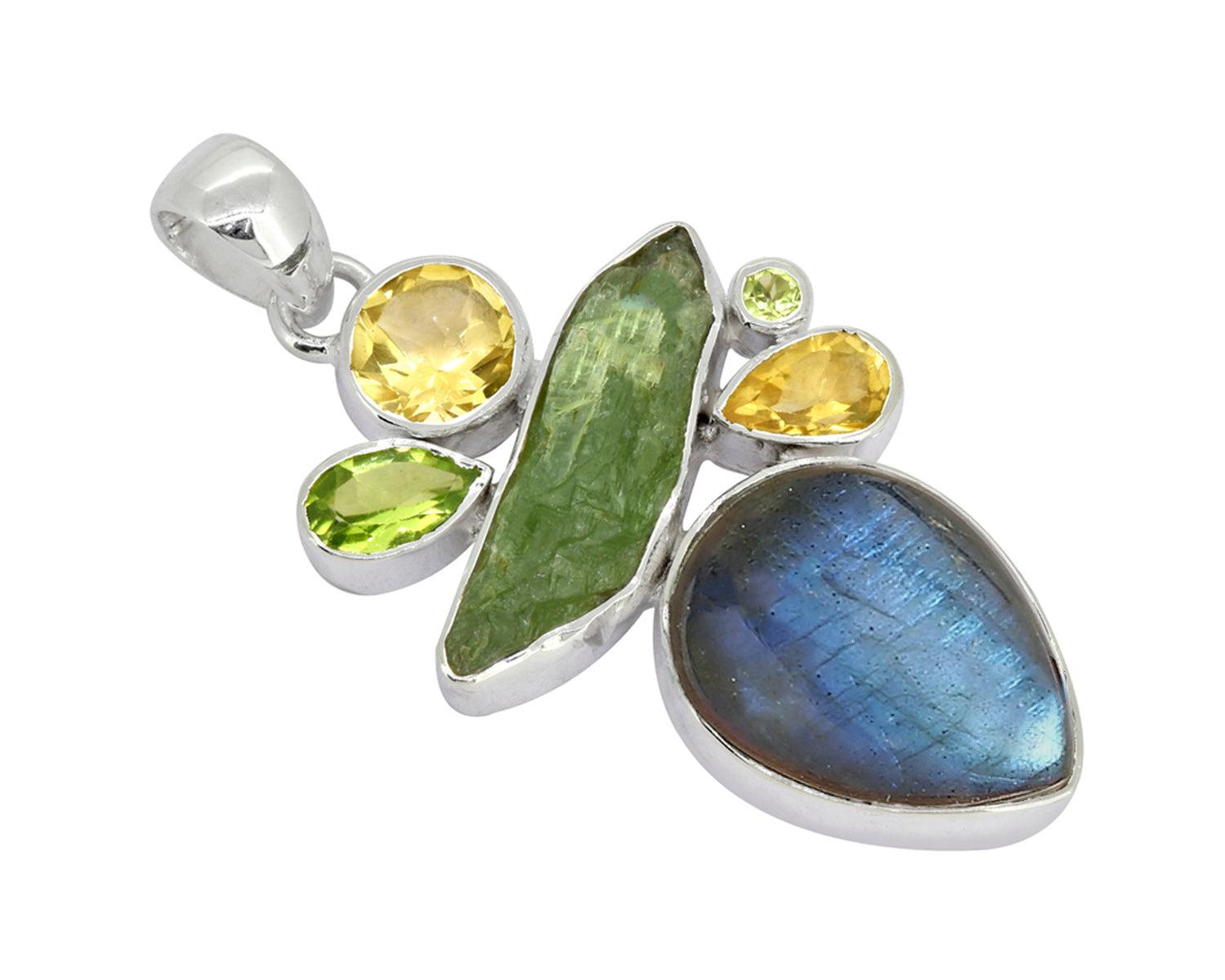 Labradorite Green Kyanite Solid 925 Sterling Silver Pendant - YoTreasure