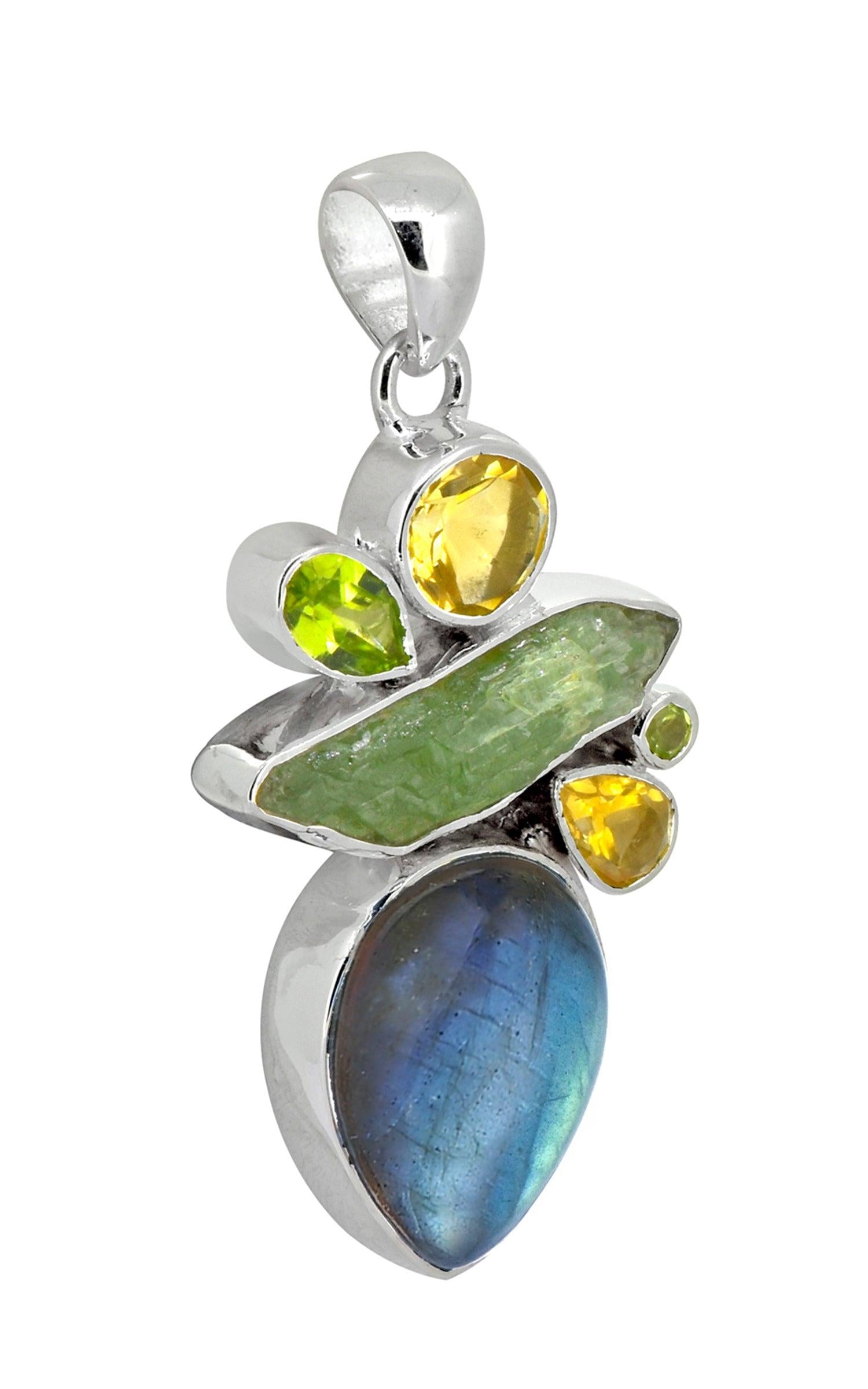 Labradorite Green Kyanite Solid 925 Sterling Silver Pendant - YoTreasure