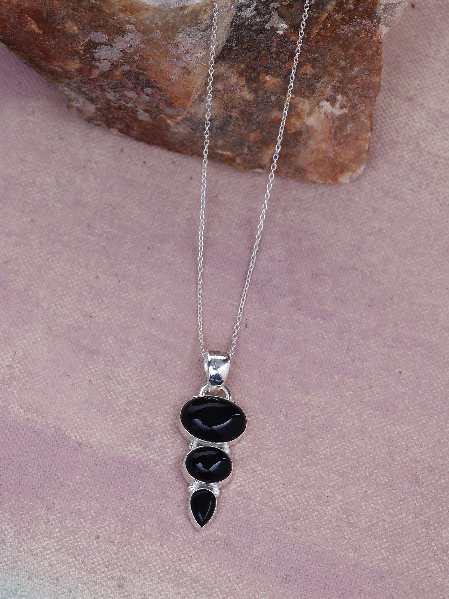 Black Onyx Solid 925 Sterling Silver Chain Pendant Jewelry - YoTreasure