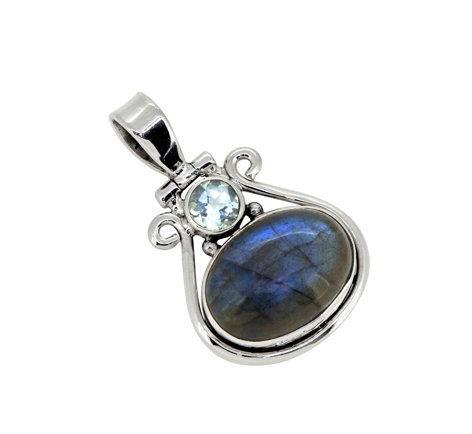 Blue Topaz Labradorite Gemstone 925 silver pendant on sale necklace