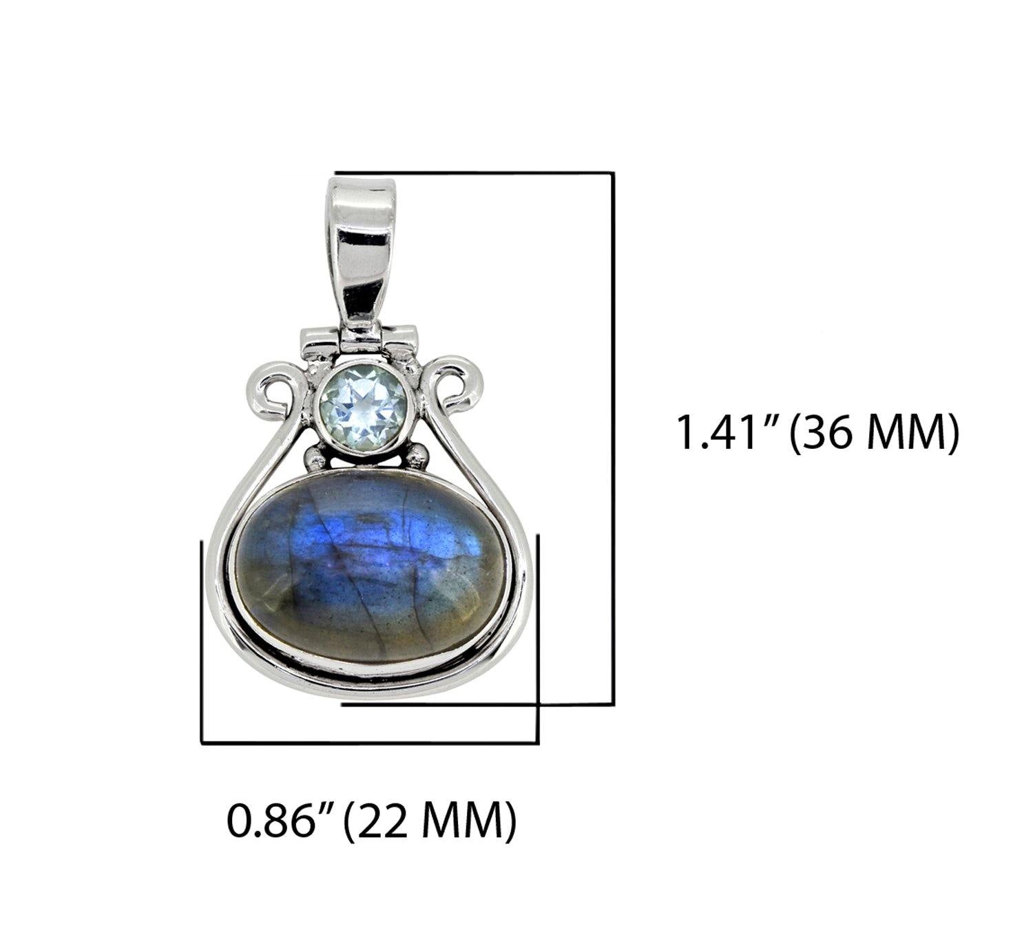 Labradorite Blue Topaz Solid 925 Sterling Silver Chain Pendant Jewelry - YoTreasure