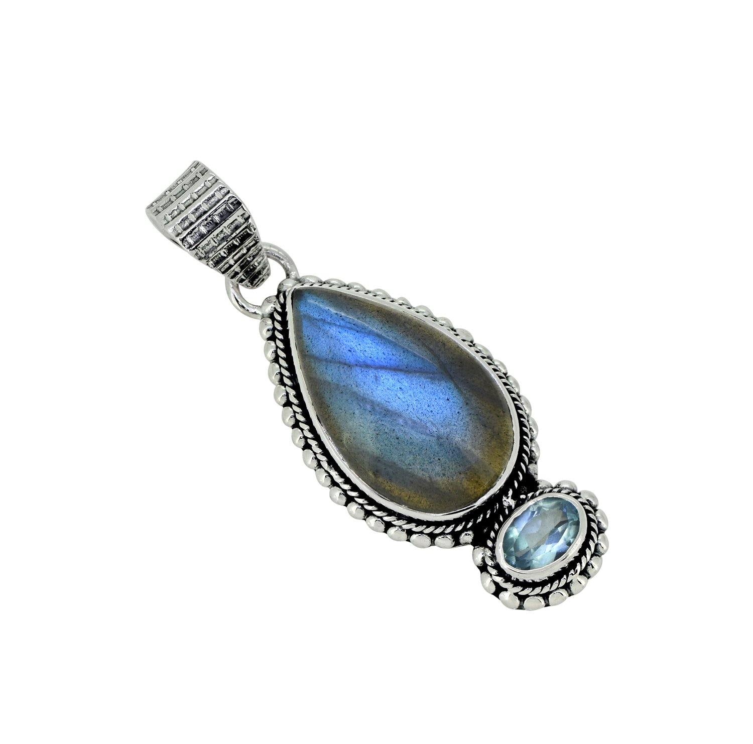 Labradorite Blue Topaz Solid 925 Sterling Silver Chain Pendant Jewelry - YoTreasure