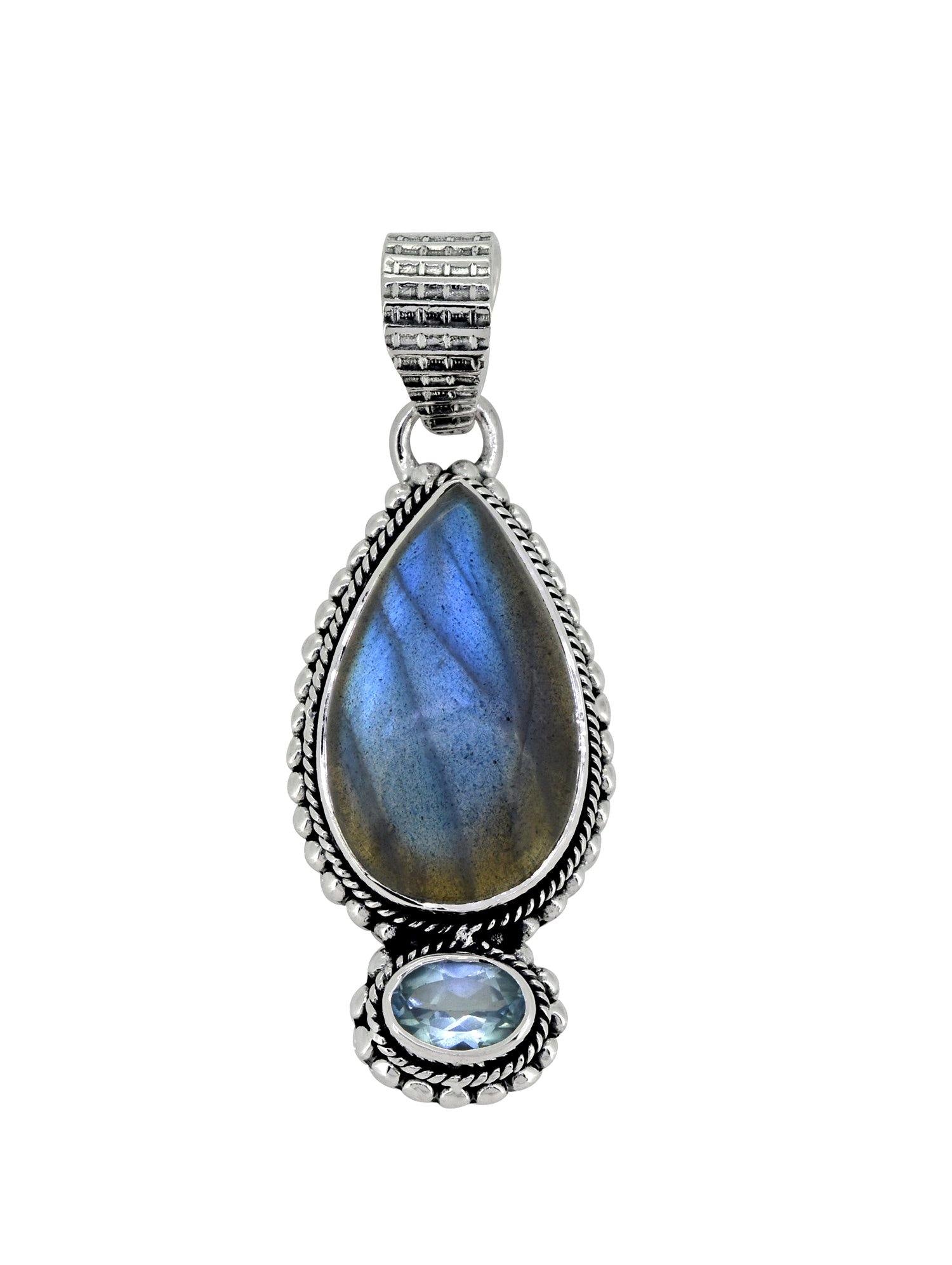 Labradorite Blue Topaz Solid 925 Sterling Silver Chain Pendant Jewelry ...