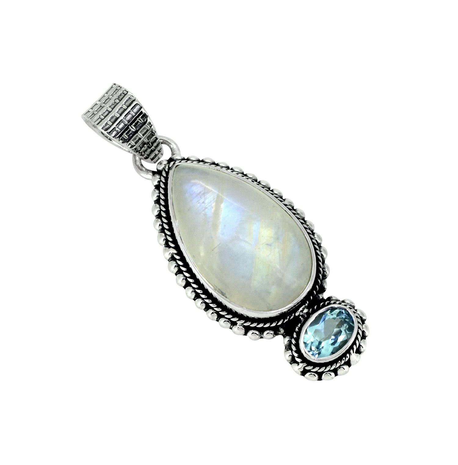 Rainbow Moonstone Blue Topaz Solid 925 Sterling Silver Chain Pendant Jewelry - YoTreasure