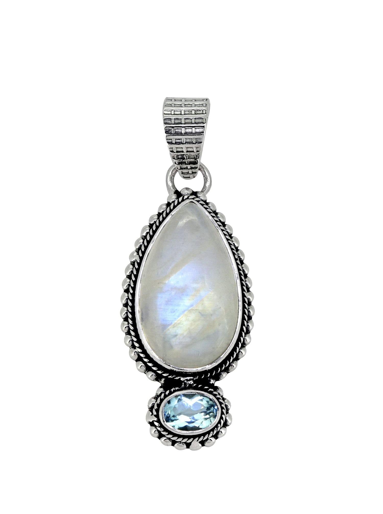 Rainbow Moonstone Blue Topaz Solid 925 Sterling Silver Chain Pendant Jewelry - YoTreasure