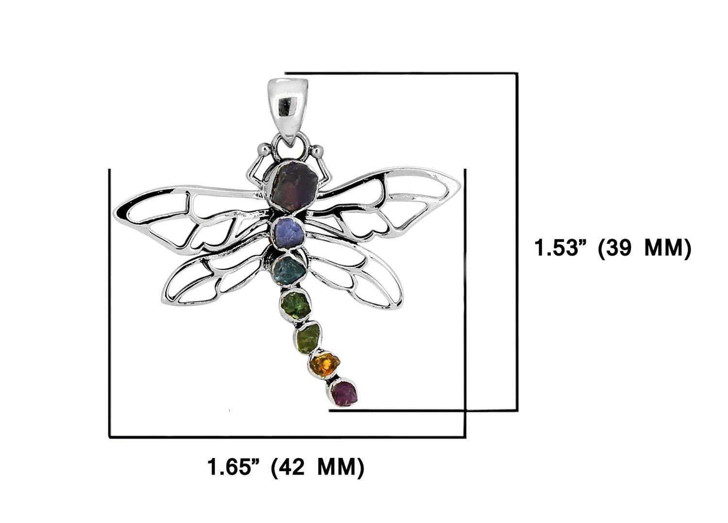 Rough Chakra Healing Stone Solid Sterling Silver Chain Dragonfly Pendant Necklace Jewelry - YoTreasure